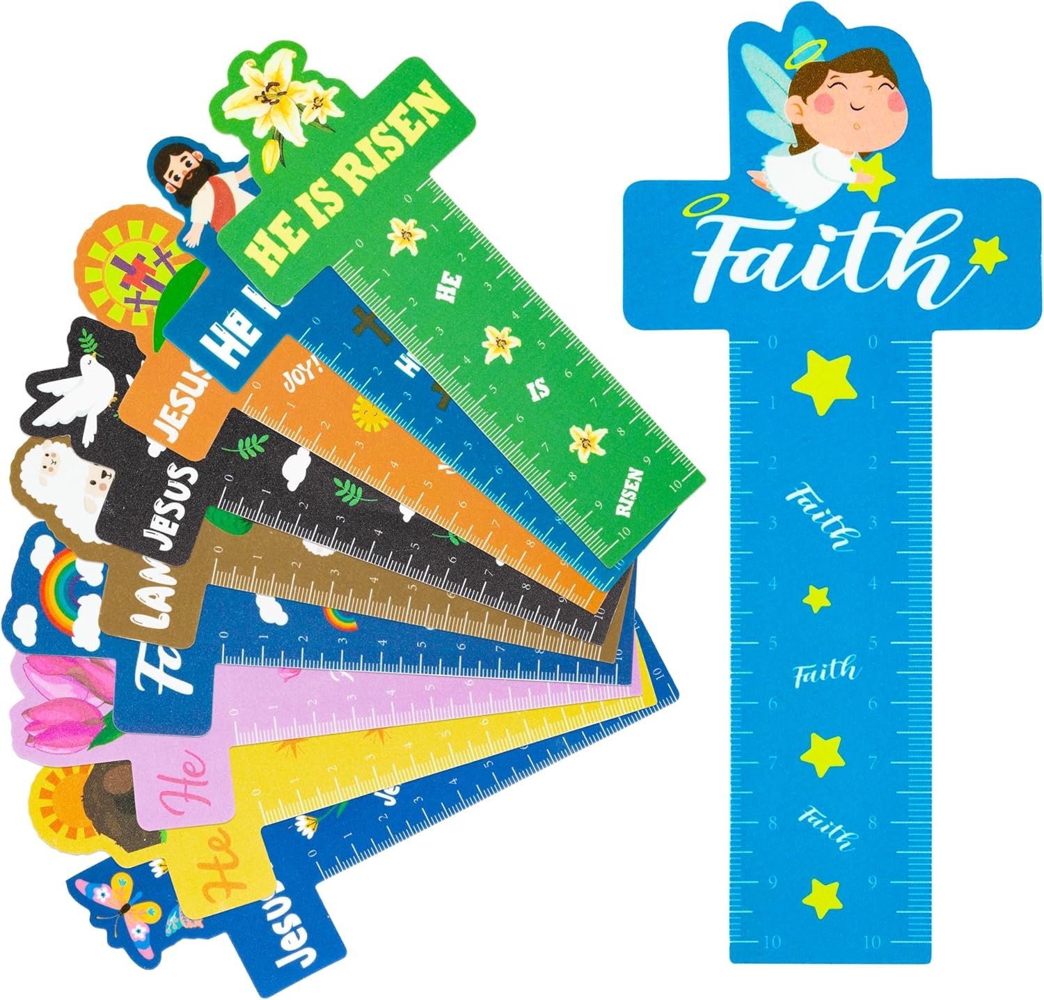 Haooryx 50Pcs Easter Cross Bookmark Rulers – Jesus Cross Measuring Ruler Bookmark He Is Risen Easter Party Favor Classroom Teacher Student Rewards Kids Birthday Goodie Bag Filler