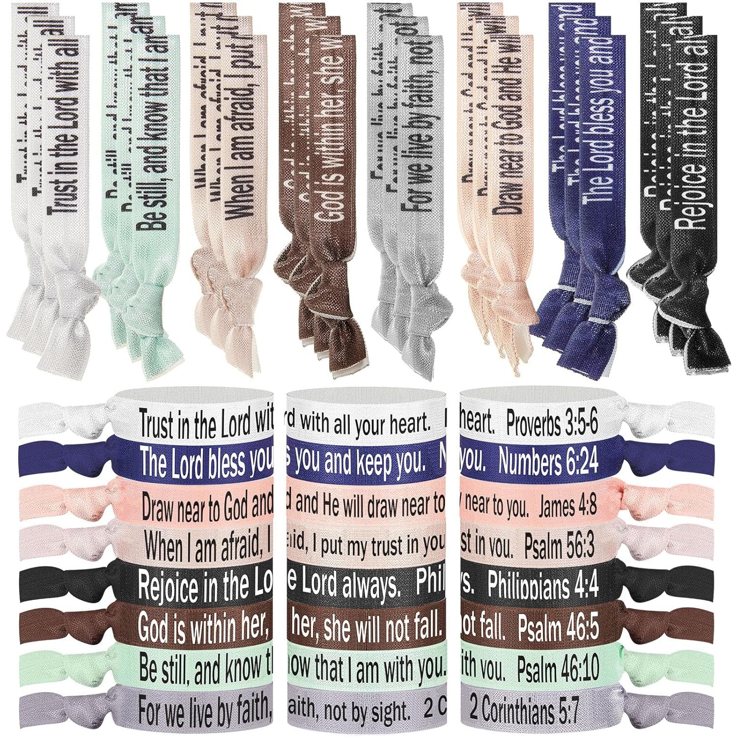 48 Pcs Christian Gifts Bulk for Women Religious Bible Verse Hair Ties Motivational Religious Gifts Bracelet Inspirational Elastic Wristbands Church Gift for Mother’s Day (Bible)