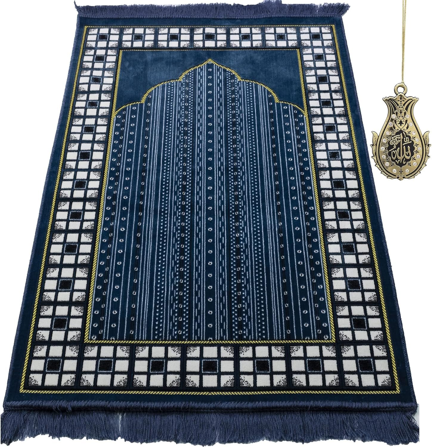 Modefa Prayer Mat – Thin Lightweight Velvet Turkish Muslim Prayer Rug – Prayer Rug Islam Men – Islamic Prayer Rug Sajjadah Prayer Mats Namaz Mat for Salah Islamic Gift Car Hanger – Vined Arch (Blue)
