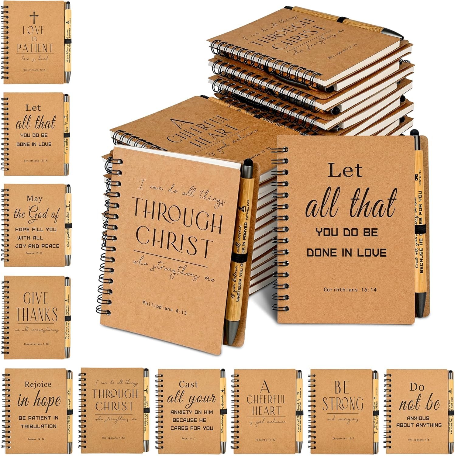 INSADA 30 Sets Bulk Christian Spiral Notebooks with Bamboo Pen Prayer Journal, Small Lined Notepad (5.43”x4.33”) – Father Day Gifts for Church Members, Bible Study Groups & Church Families