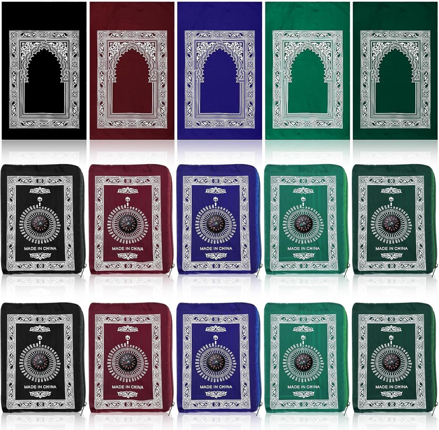 15Pcs Portable Travel Prayer Mat with Compass 60x100cm Muslim Islamic Waterproof Polyester Praying Rug Carpet with Pocket Bag for Ramada Eid Gifts (15)