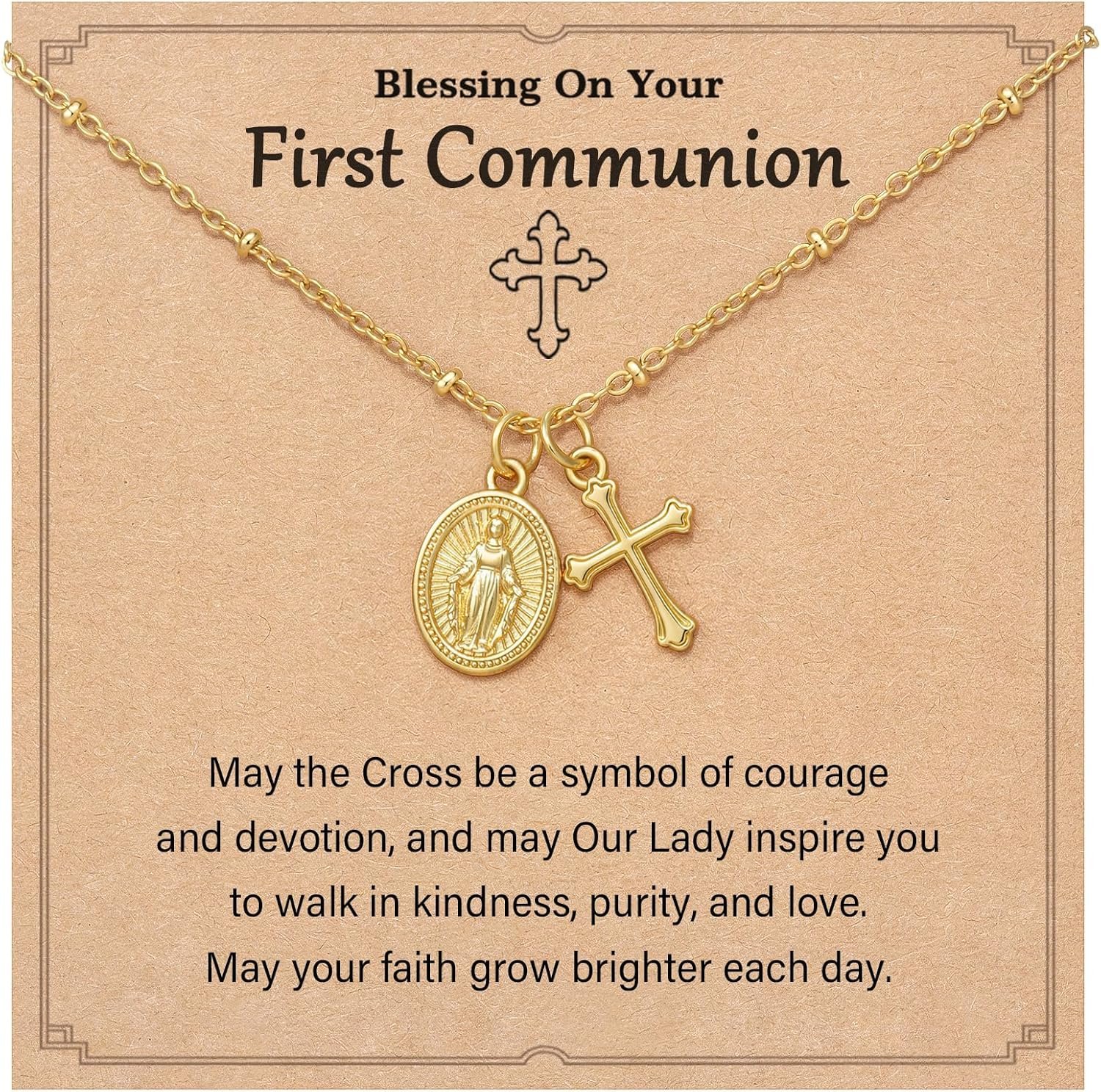 Tarsus Catholic Baptism/First Communion/Confirmation Gifts for Girls, Cross Virgin Mary Pendant Necklace Faith-Inspired Jewelry for Girls Teens