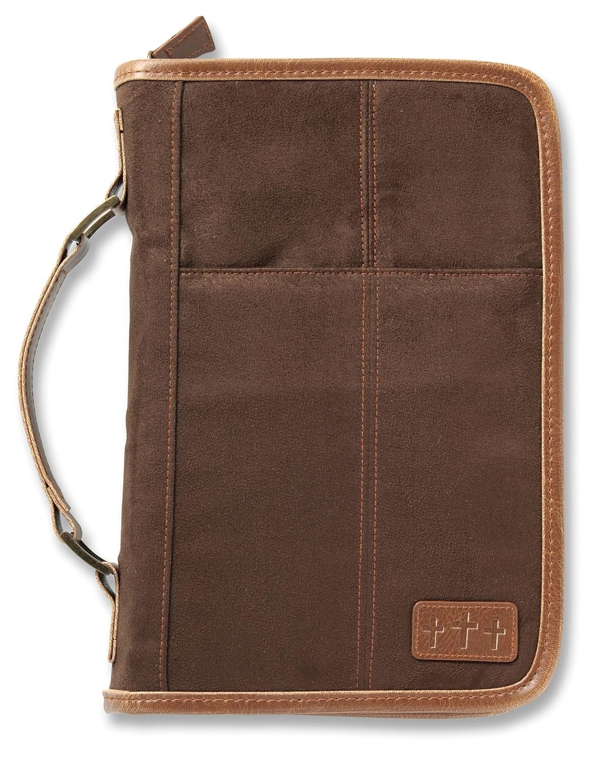Aviator Bible Cover for Men, Zippered, with Handle, Suede, Brown, Extra Large
