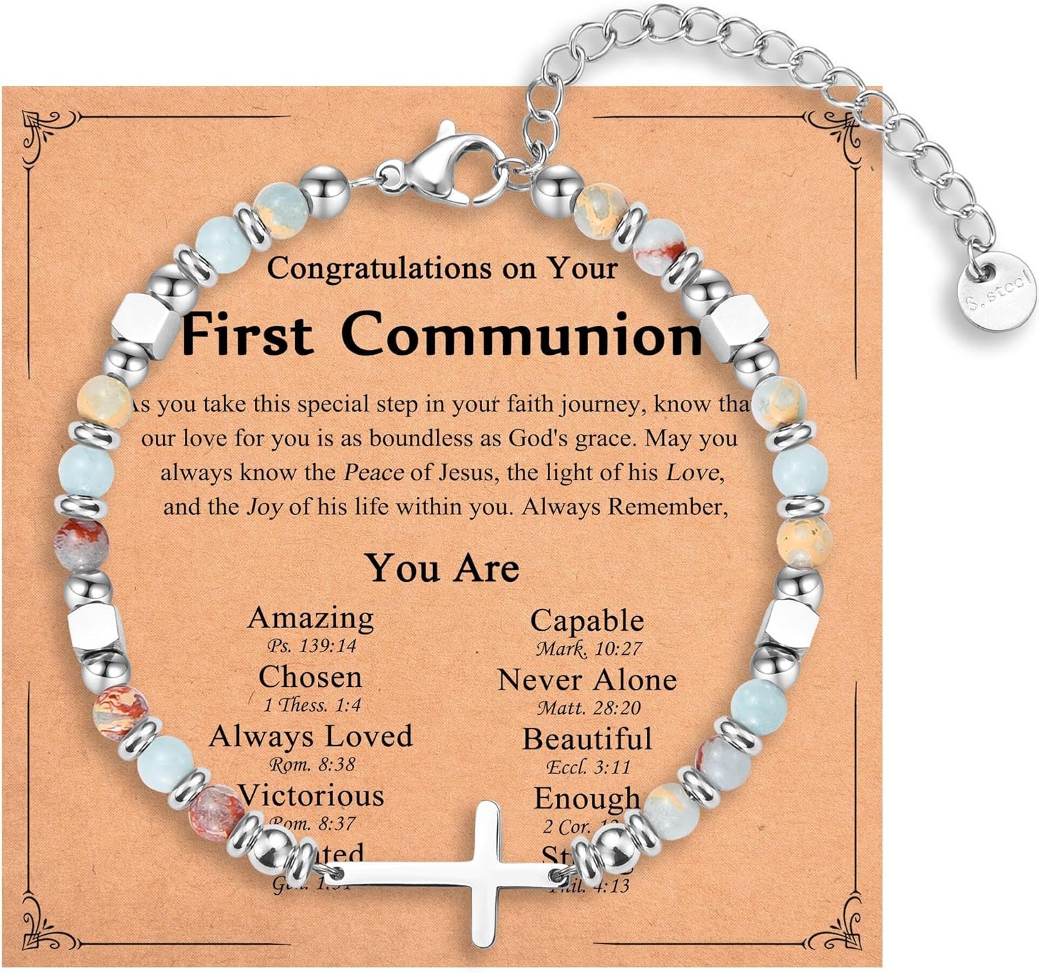 Easter Basket Stuffers for Teens Girls, Christian Cross Bracelet Jewelry, Baptism Confirmation First Communion Easter Gifts for Girls