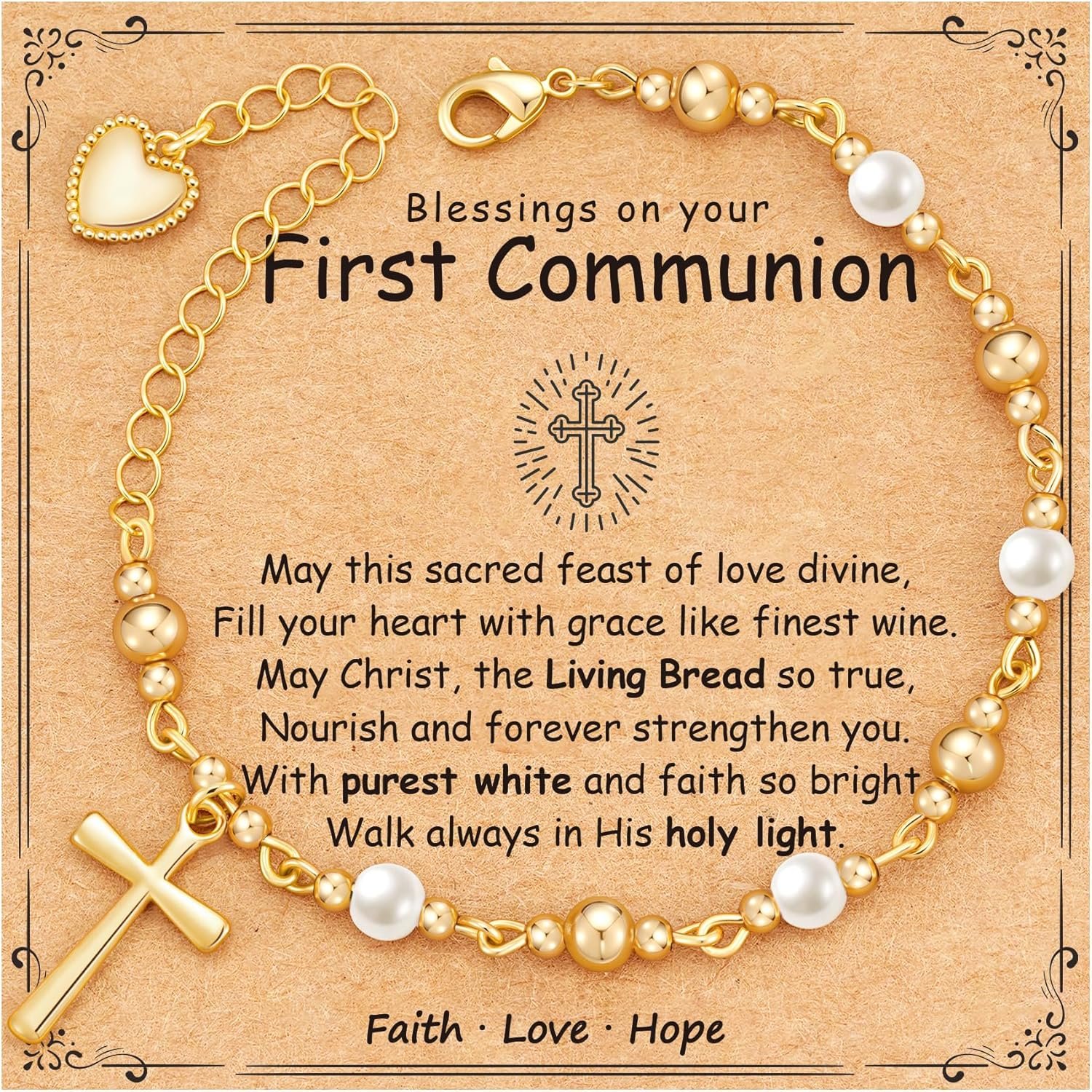 First Communion Confirmation Baptism Godmother Gifts for Teen Girls Women, Catholic Christian Cross Pearl Bracelet