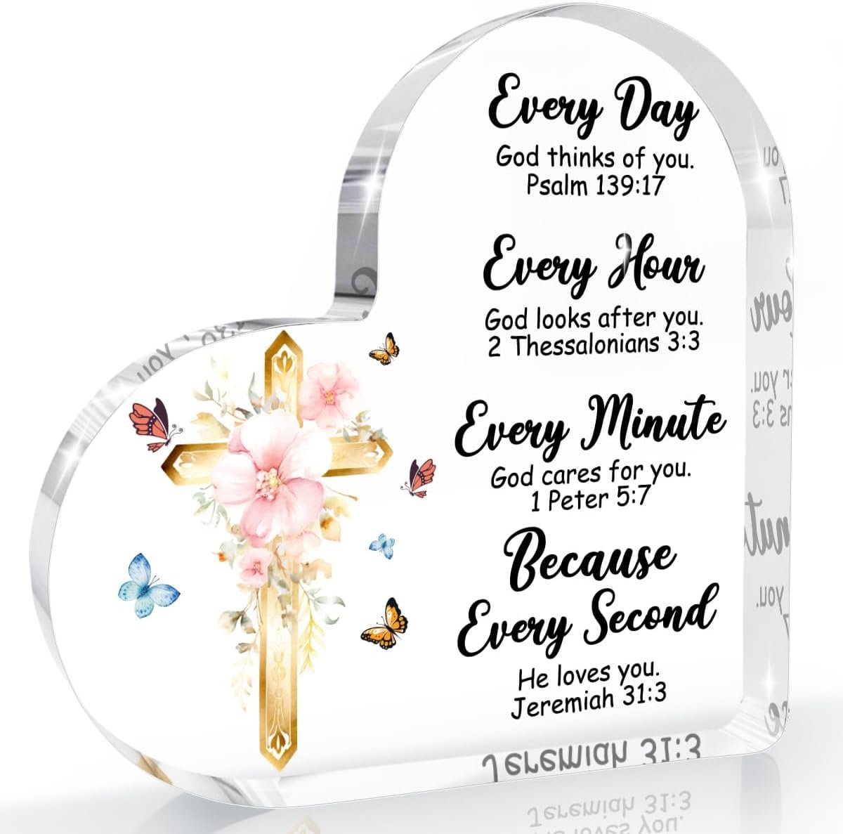 Inspirational Christian Gifts for Women, Religious Spiritual Acrylic Plaque | Heart Acrylic Sign Bible Verse Gifts for Family Mom Friends, Floral Cross Desk Decorative Signs for Home Office Living Room