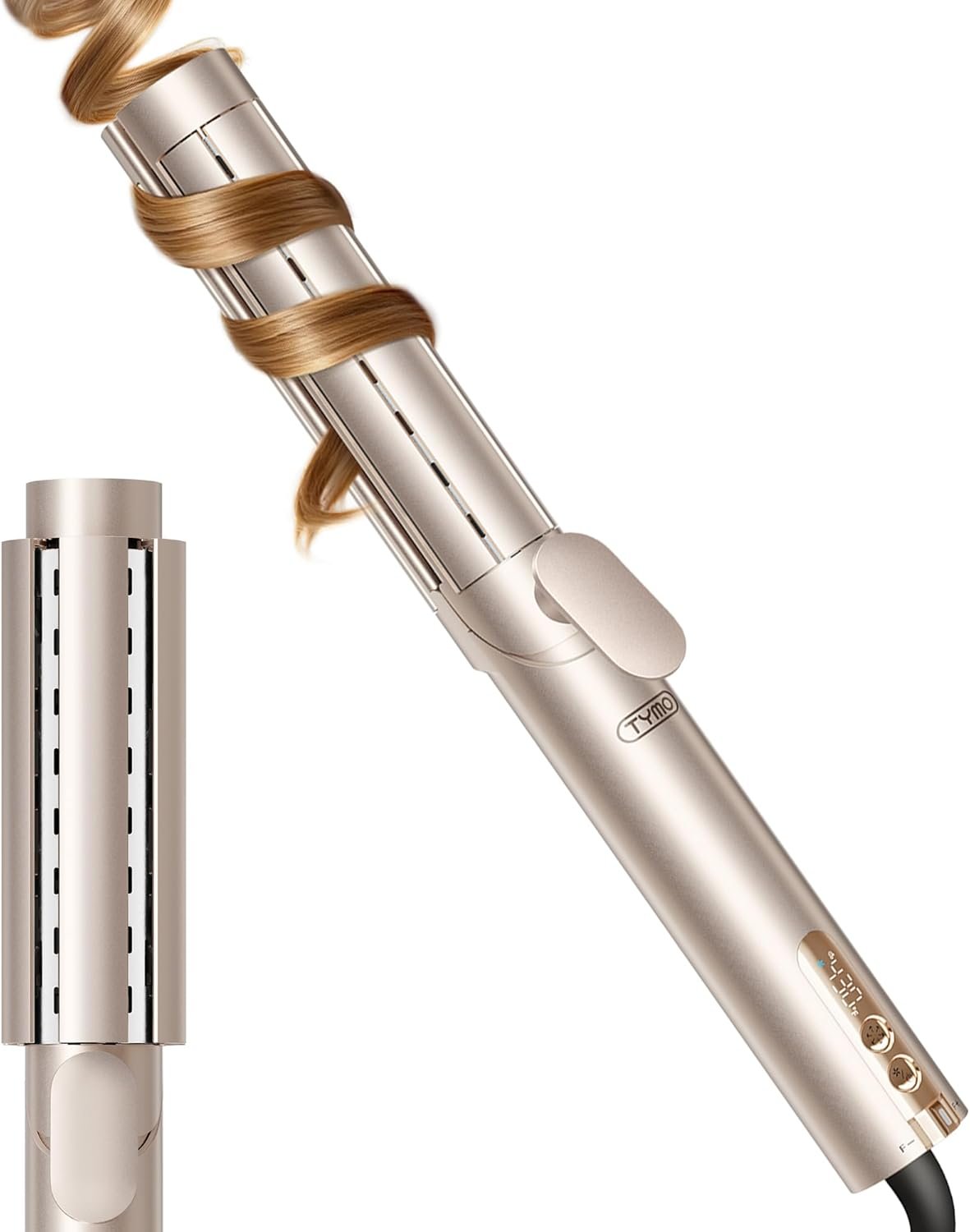 TYMO Dual-Size Airflow Curling Iron 1 1/2 Inch to 2 Inch, Beach Waves Ionic Wand Hair Curler, AIRQ Curling Flat Iron Hair Straightener and Curler in One, Nano Titanium, Dual Voltage, Gold