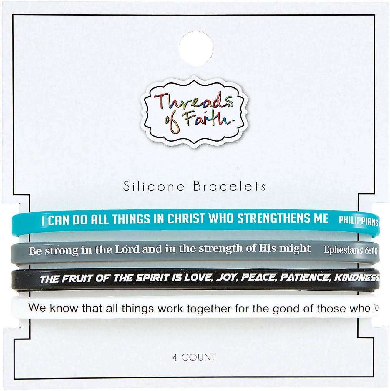 Creative Brands Faithworks – Threads of Faith Silicone Bracelet Set, 4-Pack, Scripture