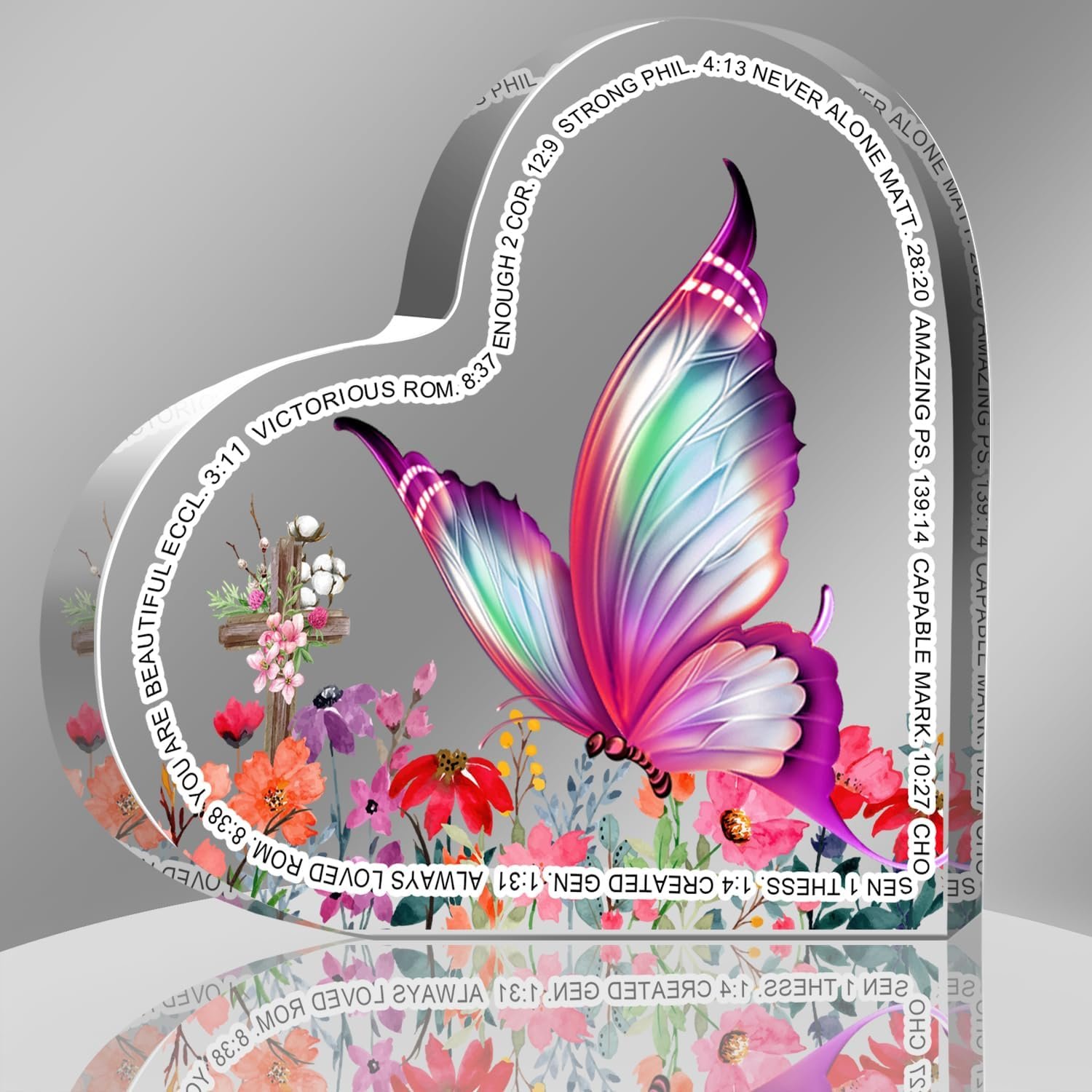 Christian Gifts, Inspirational Religious Gifts with Bible Verse,Spiritual Encouragement Gifts, Religious Butterfly Scripture Gift for Women Men Mom Dad Friends Colleague Wife Acrylic Hearts Plaques