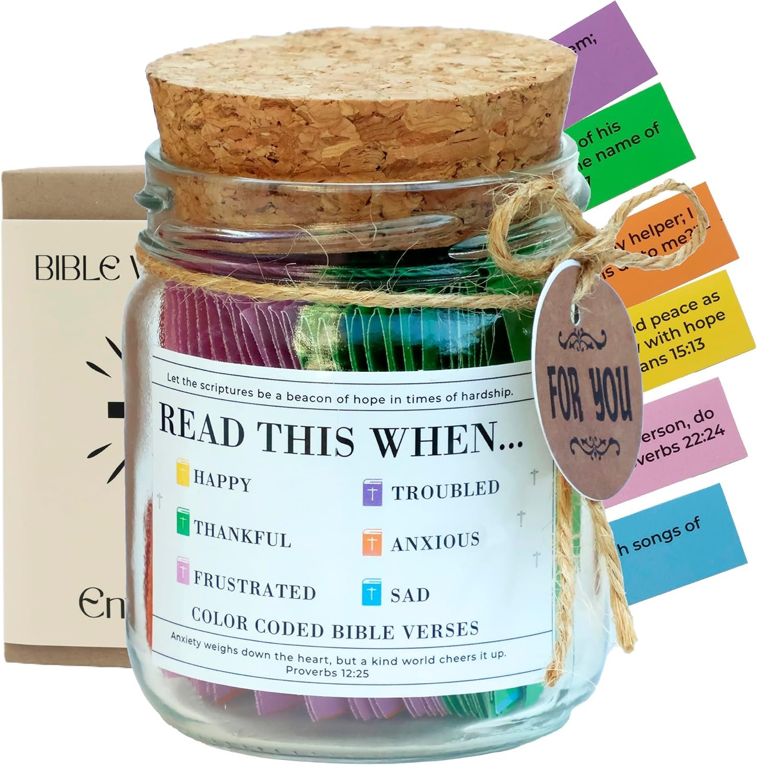 Bible Verse Jar, 92 Premium Printed Scripture Cards, Daily Prayer & Faith Quotes, Christian Gift for Women & Men, Motivational Religious Quote Jar