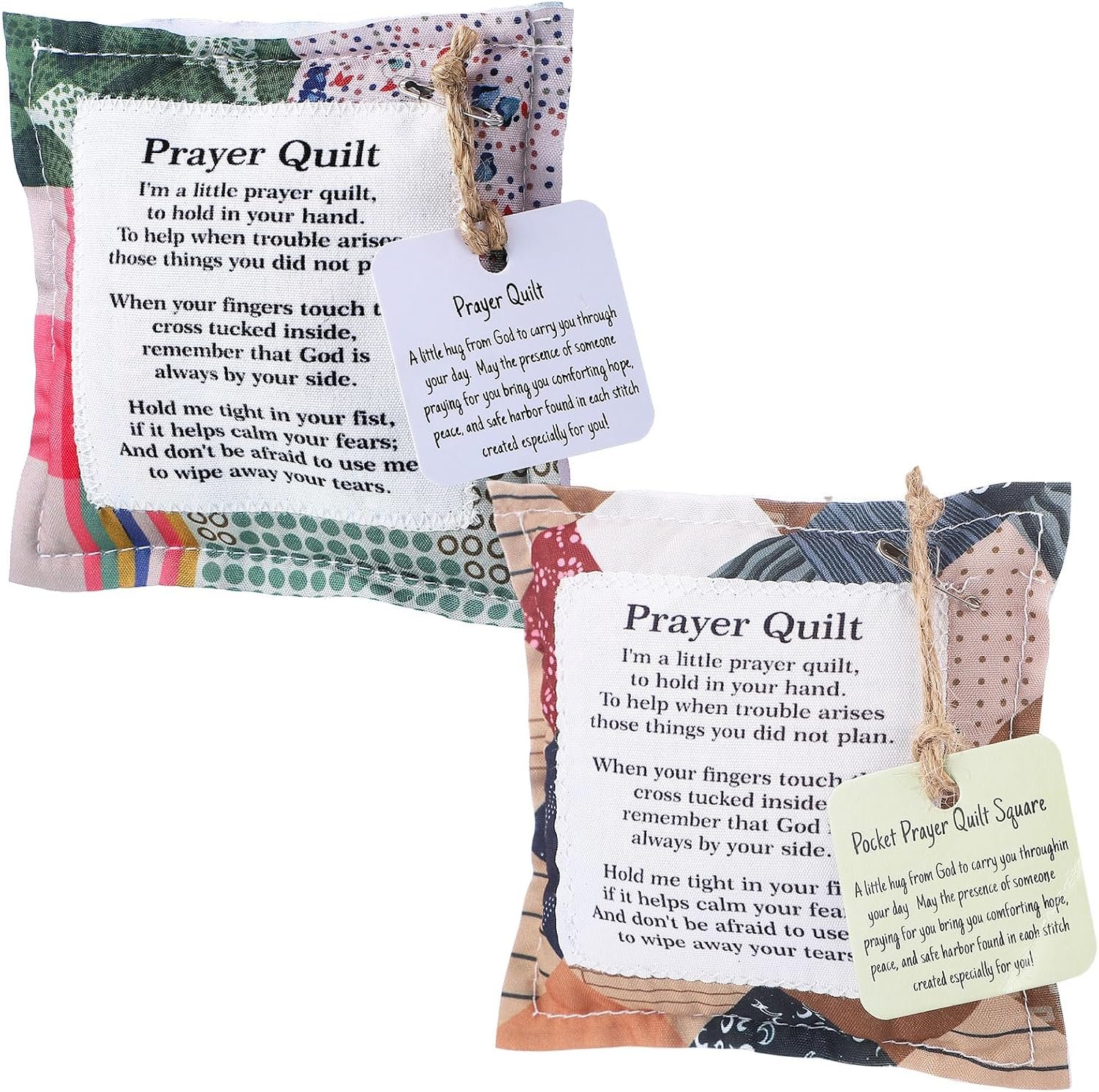 Fanfanwin 2 Pack Prayer Quilt with Cross, Mini Pocket Scripture Quilts for Women, Portable Christian Gifts for Encouragement, Pastor Appreciation Bereavement Gift(Classic)