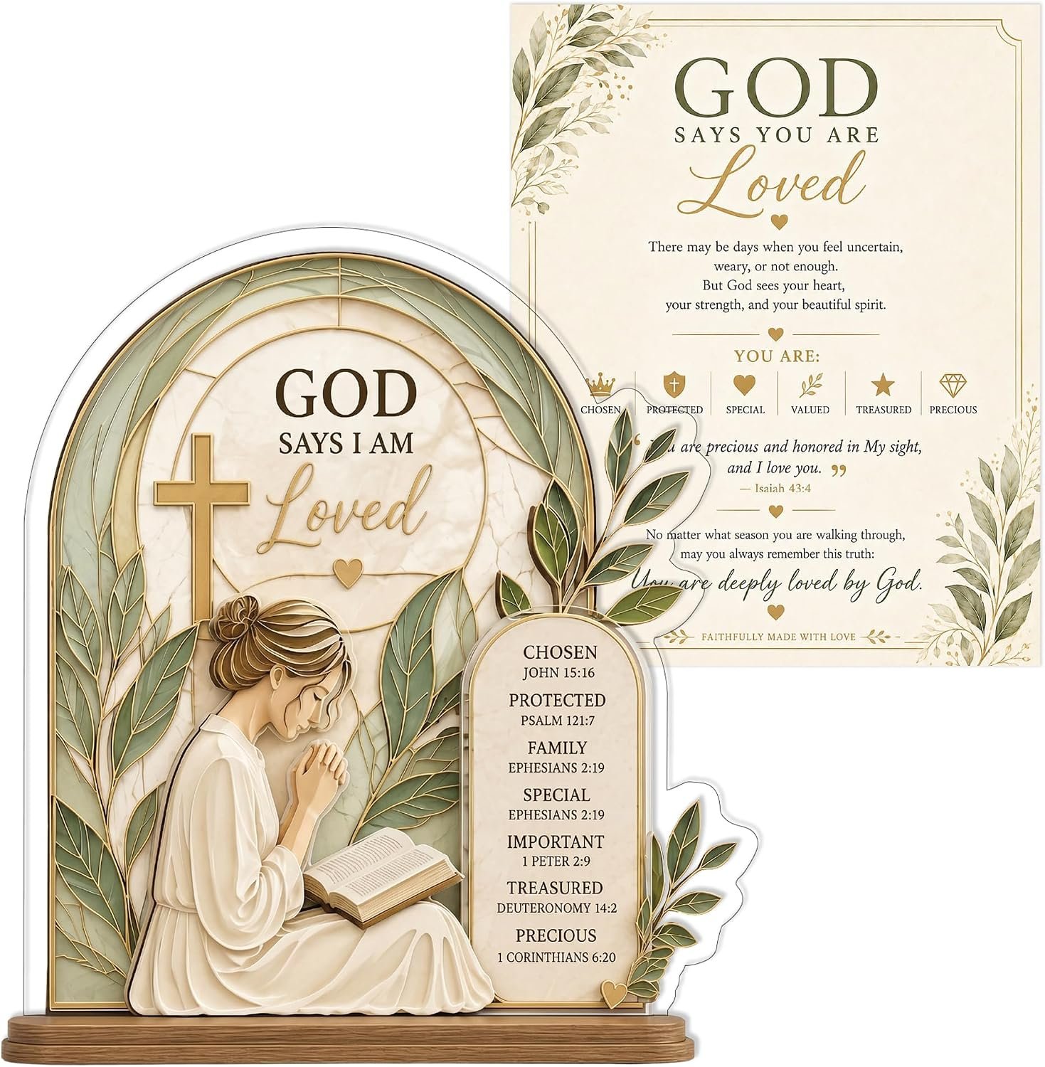 God Says I Am Christian Decor for Women, Spiritual Encouragement Gift, Religious Gifts for Family, Christian Housewarming Decor, Inspirational Bible Verse Wooden Sign for Home Desk Shelf