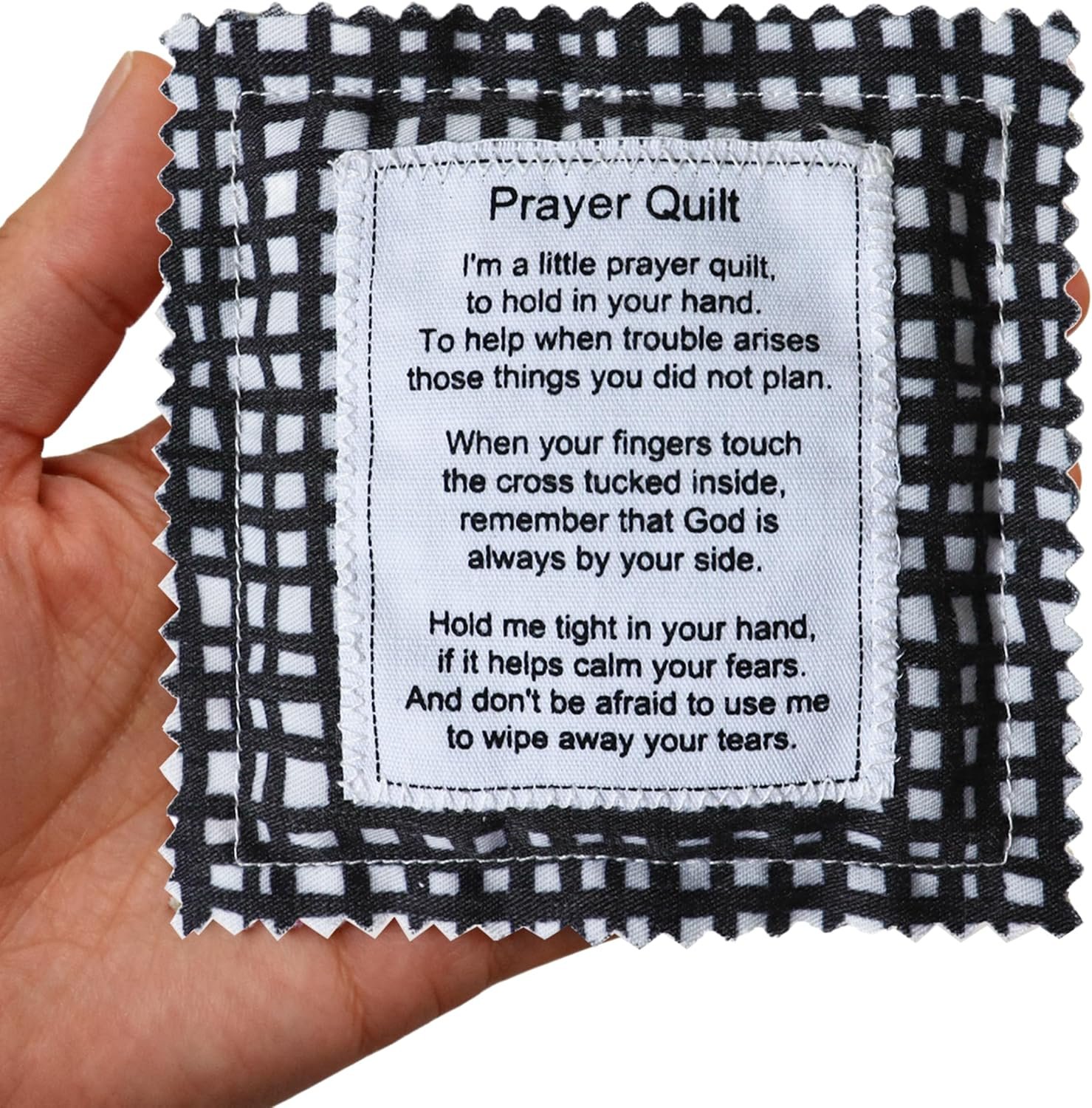 Mini Prayer Quilt with Cross Inside Vintage Pocket Scripture Prayer Quilt Squares Sympathy Christian Gifts for Women Pastor Appreciation Father’s Day Graduates Gifts (Black, 1 Pack)