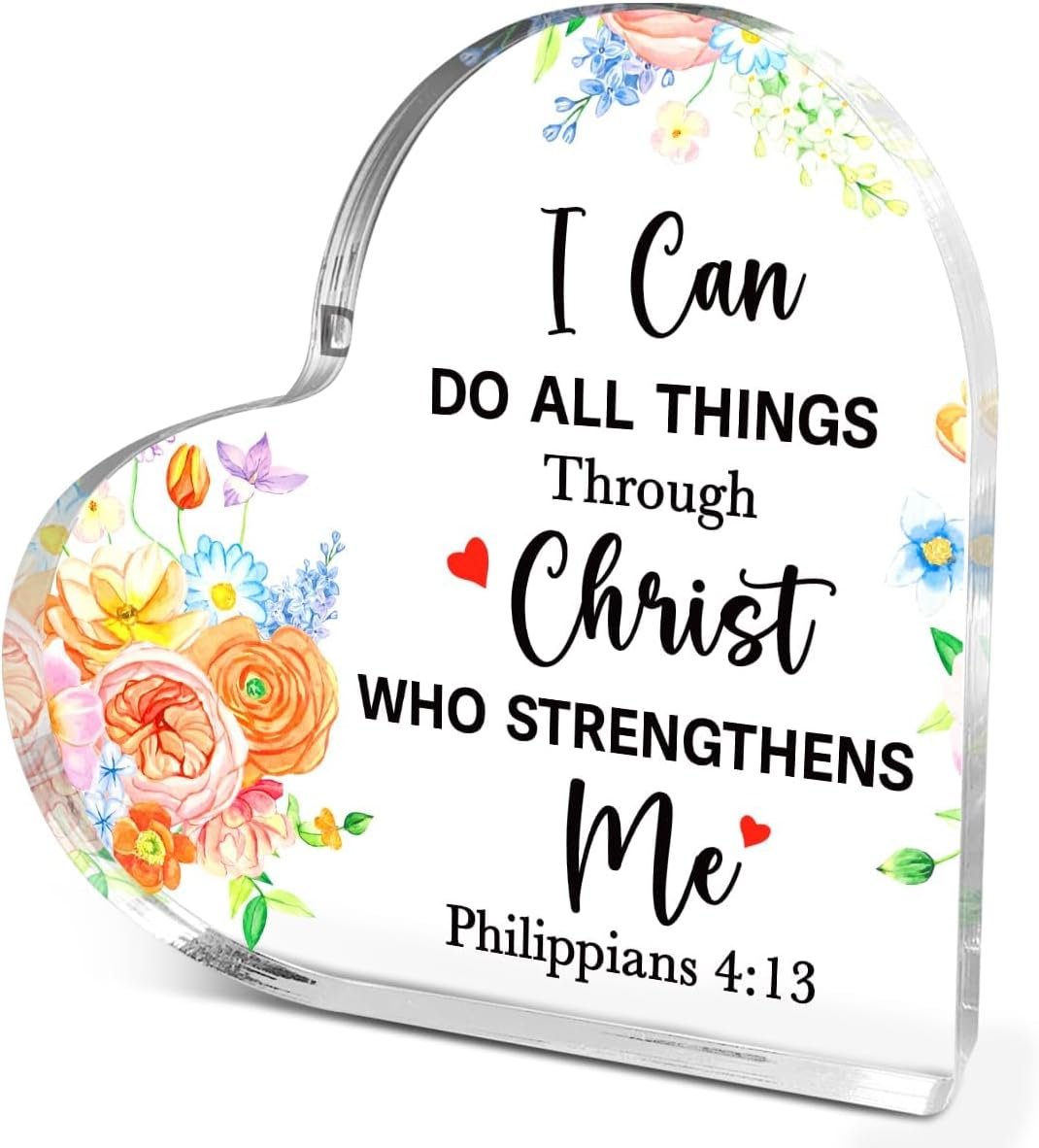 Philippians 4:13 Religious Gift for Women,I Can Do All Thngs Through Christ | Christian Gifts for Women, Bible Acrylic Heart Plaque Gifts