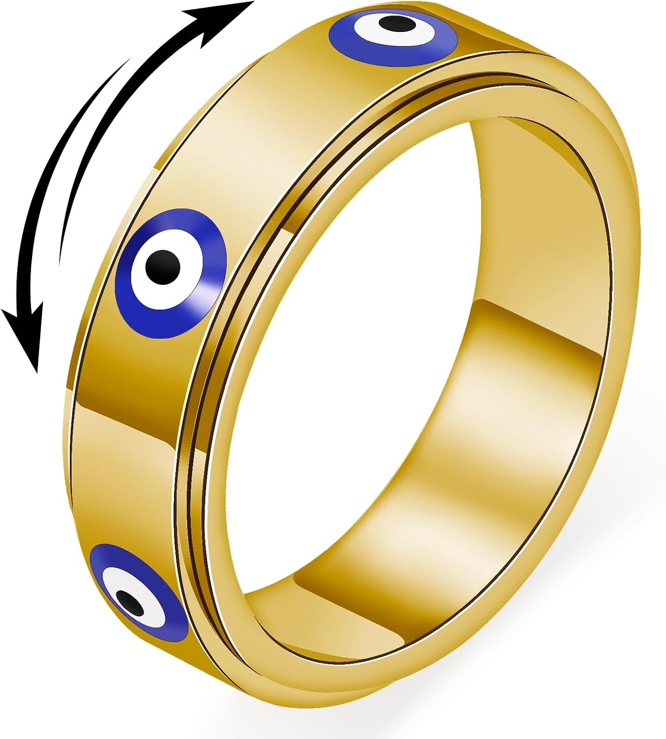 Evil Eye Fidget Ring for Women – 18K Gold Plated Stainless Steel Spinner Rings for Anxiety Relief, Ojo Turco Ring Luck Amulet, Turkish Faith Protection Stackable Jewelry Gift for Women Men