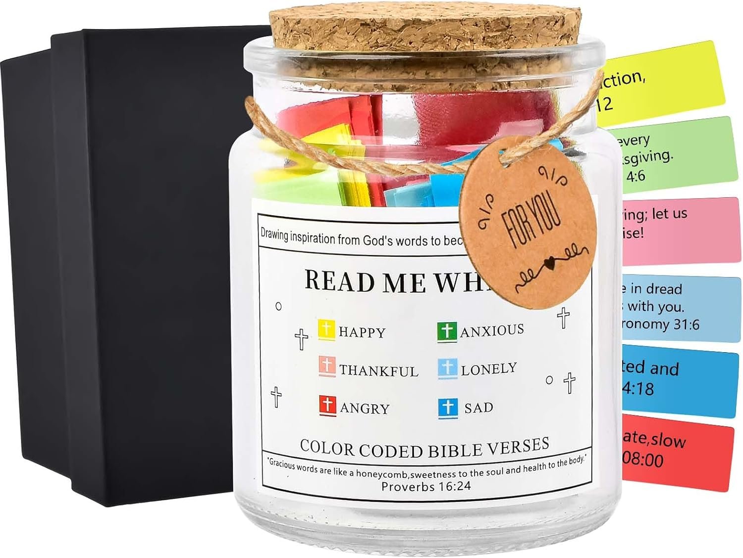 Bible Verse Jar – 120 Colour-Coded Scripture Cards in Glass Jar, Verses In a Jar Christian Gifts Prayer & Encouragement Gift for Mom Dad Friend, Pastor (Baptism, First Communion, Christmas)