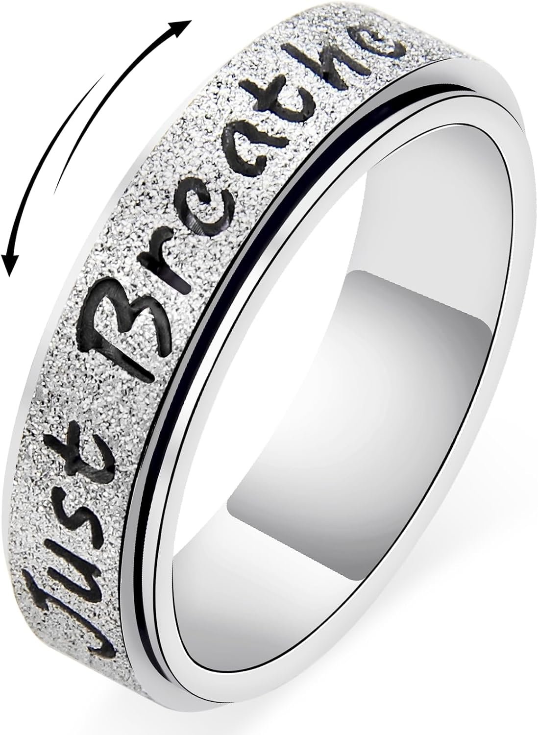 Fidget Spinner Ring for Women – Just Breathe Inspirational Hope Rings, Stainless Steel Anxiety Women’s Ring for Stress Relief, Thumb Rotating Rings for Adults Jewelry Gift for Her