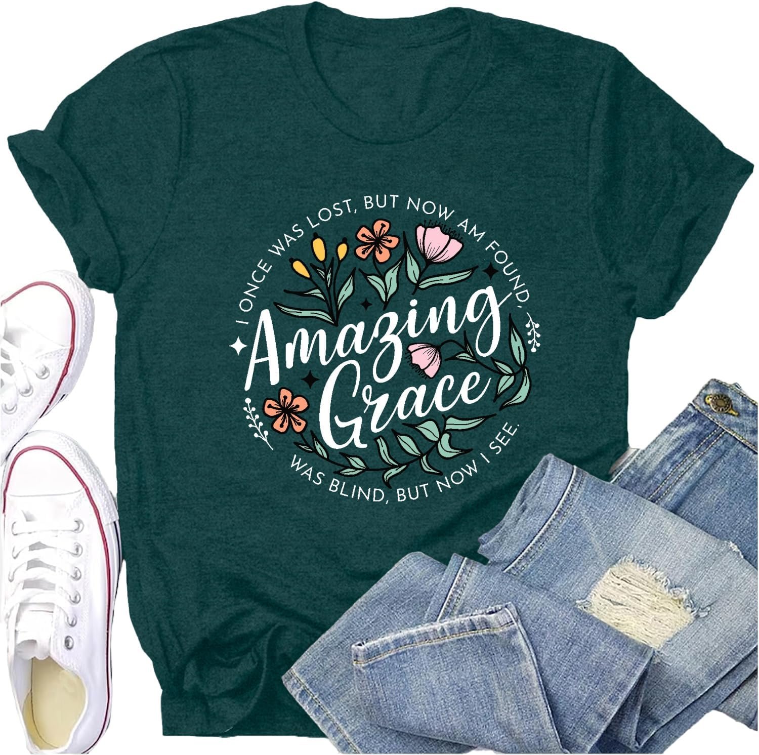 Christian Shirts for Women Faith Jesus Bible Verse Tshirt Amazing Grace Print Tee Tops