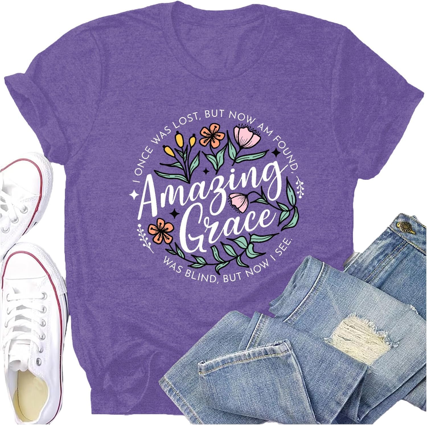 Christian Shirts for Women Faith Jesus Bible Verse Tshirt Amazing Grace Print Tee Tops