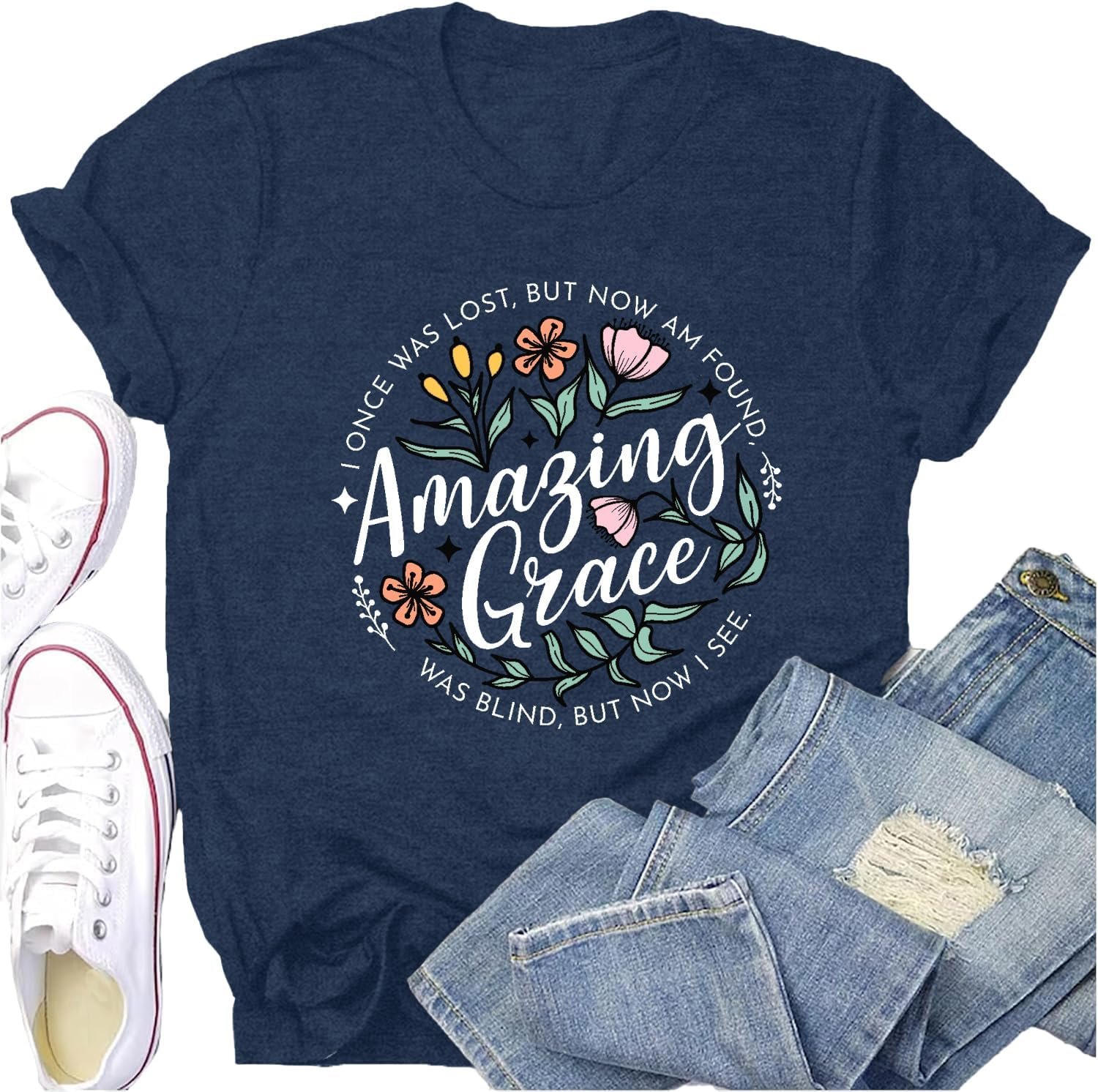 Christian Shirts for Women Faith Jesus Bible Verse Tshirt Amazing Grace Print Tee Tops