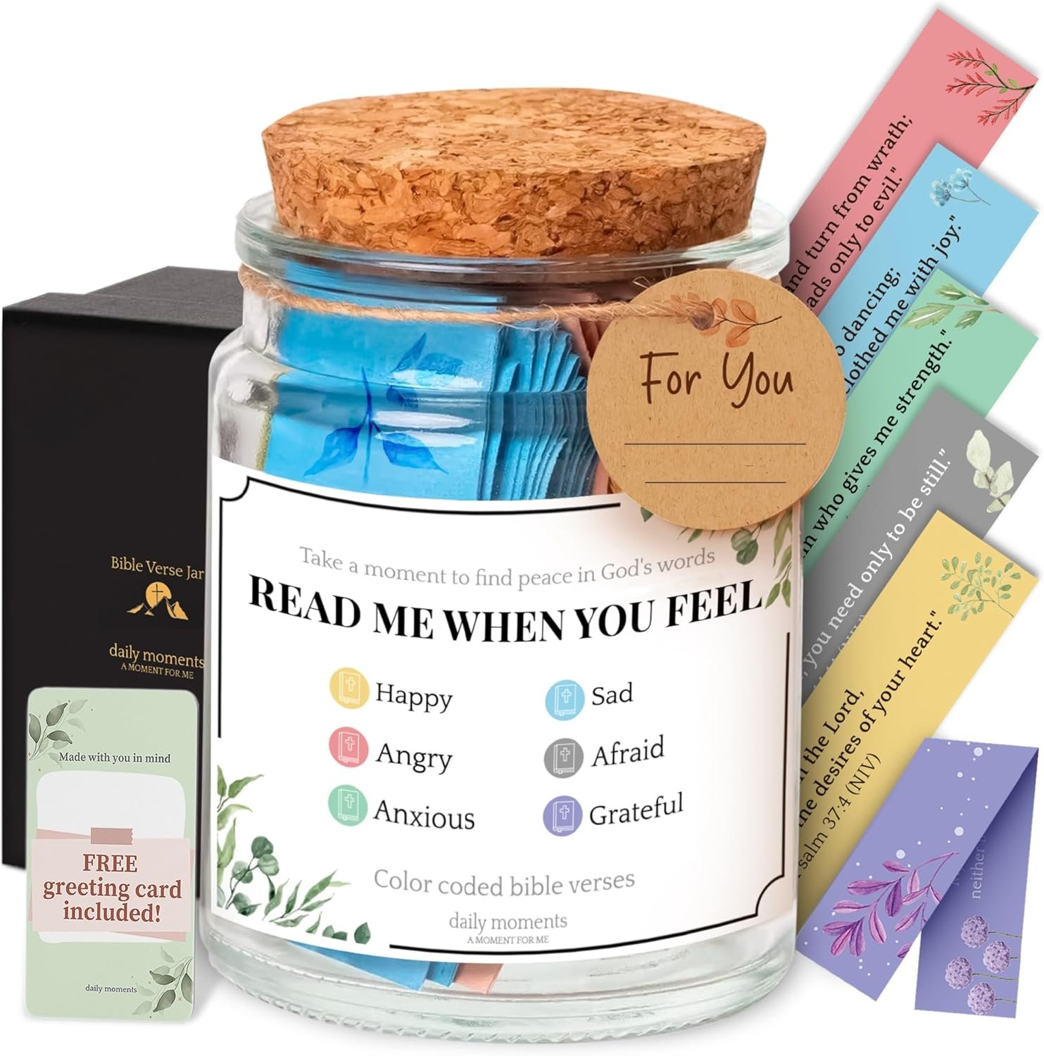 Bible Verse Jar – Christian Graduation Gifts, Christian Gifts for Women Confirmation & Baptism, 90 Read Me When Color Coded Bible Verses in a Jar for Men, Religious Decor for Mom & Nana