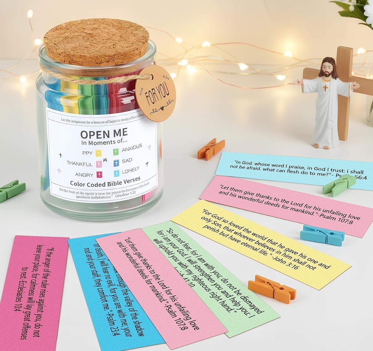 Bible Verse Jar for Women, Jesus Decor & Bible Gifts with 108 Scripture Stickers, Inspirational Encouraging Gifts for Kids with Gift Box, Christian Devotional Scripture Jar for Baptism & Confirmation