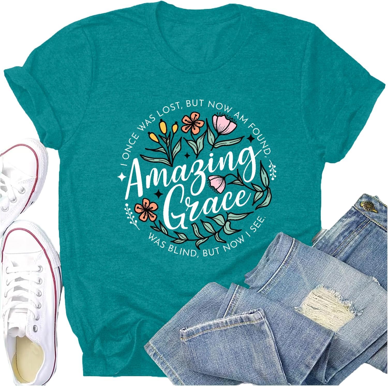 Christian Shirts for Women Faith Jesus Bible Verse Tshirt Amazing Grace Print Tee Tops
