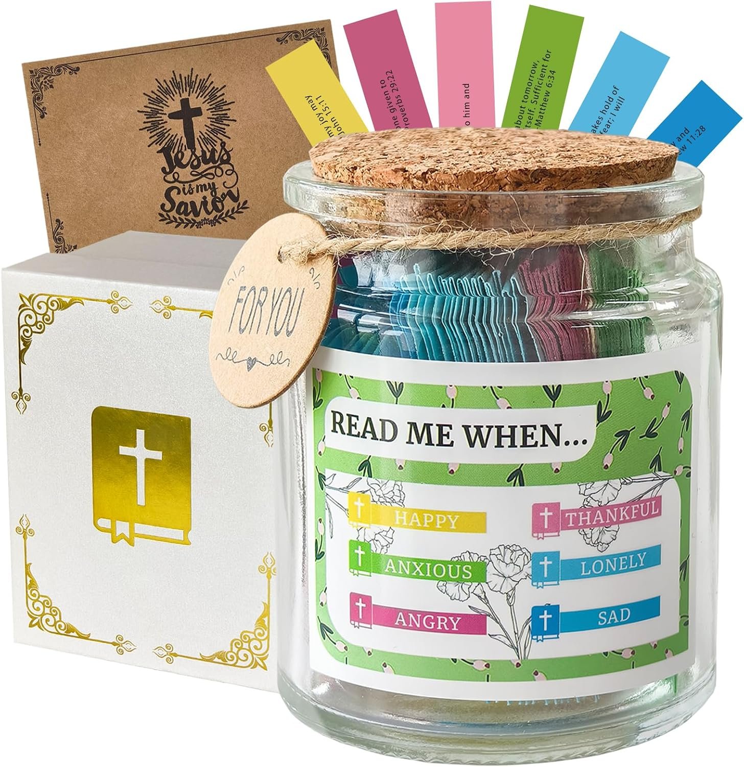 Read Me When Bible Verses Jar For Daily Encouragement, Christian Gifts for Women/Teens/Christmas/Birthday, Religious Scripture Jar, Inspirational Prayer Cards for Sister, Gift for Grandma.