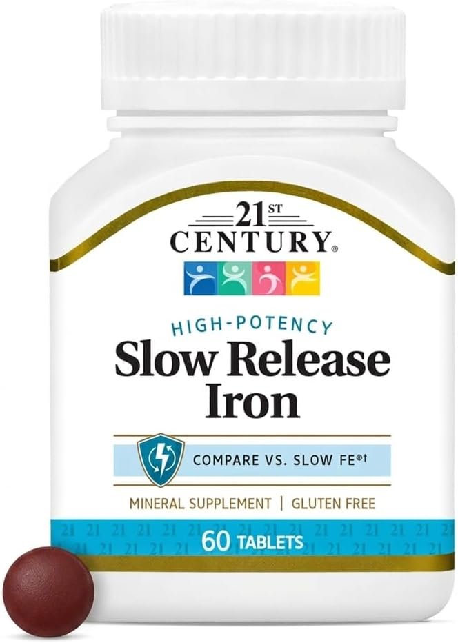 21st Century Slow Release Iron 45mg Tablets, Gentle on Stomach, 60 Count