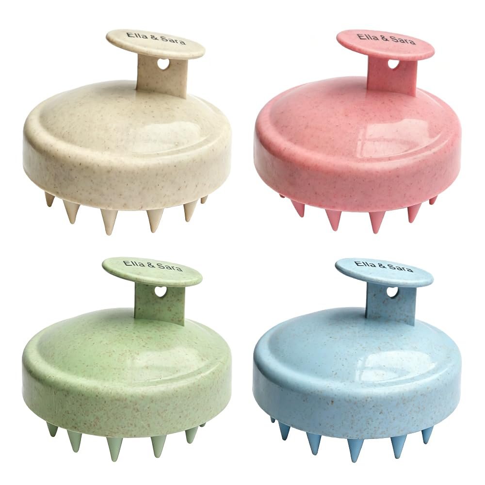 Ella & Sara 4PCS Scalp Massager for Hair Care Scalp Exfoliator Scalp Scrubber for Hair Growth with Soft Bristles, Scalp Exfoliator Brush Dandruff Removal Shampoo Brush for Wet Dry Scalp Care