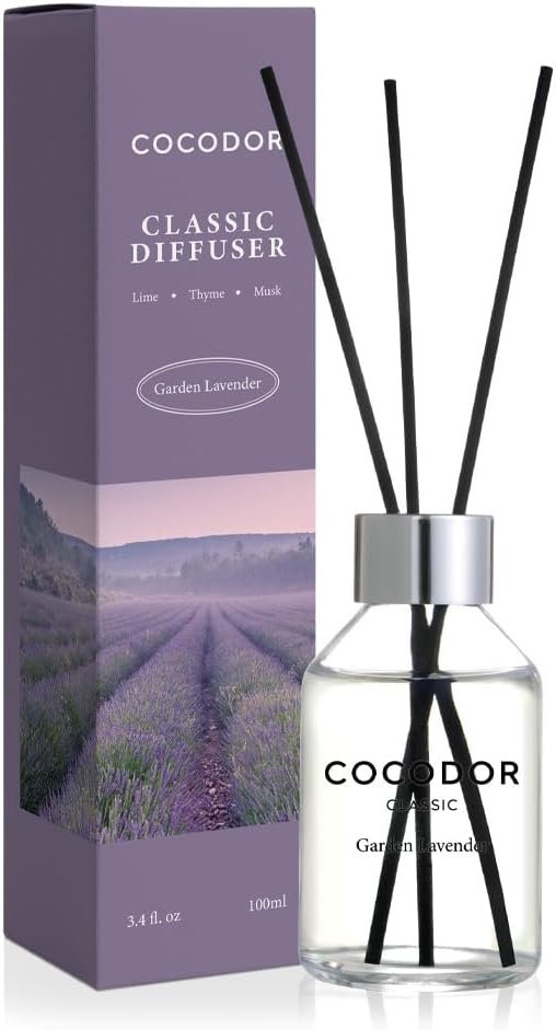 COCODOR Classic Reed Diffuser/Garden Lavender/3.4oz(100ml)/1 Pack/Fragrance Scent Essential Oil Stick Diffuser Set for Bedroom Bathroom Home Décor