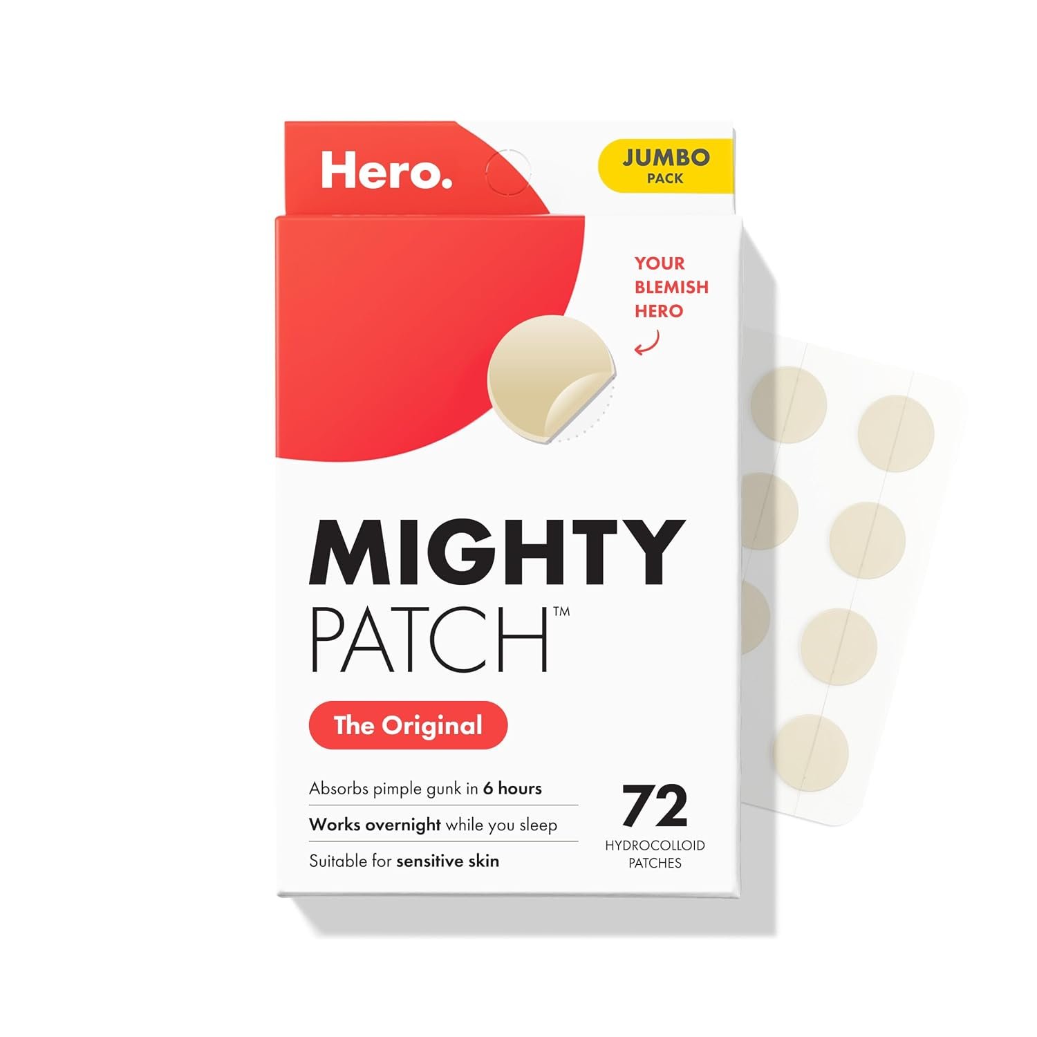 Hero Cosmetics Mighty Patch Original Nighttime Acne Pimple Patches, 72 Ct