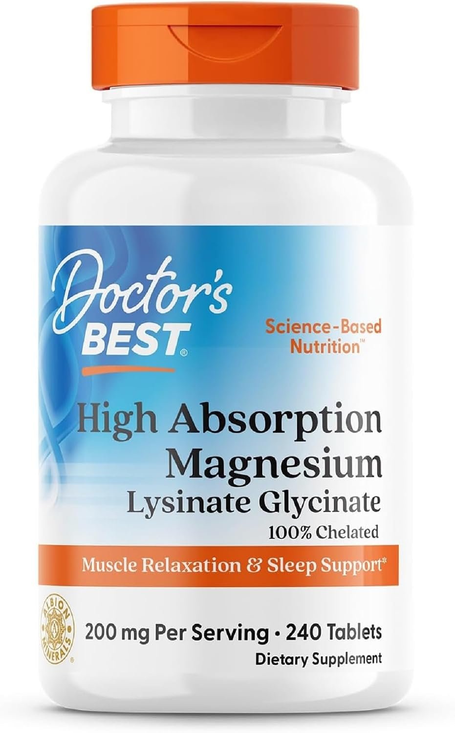 Doctor’s Best High Absorption Magnesium Glycinate Lysinate 200mg, 240 Count