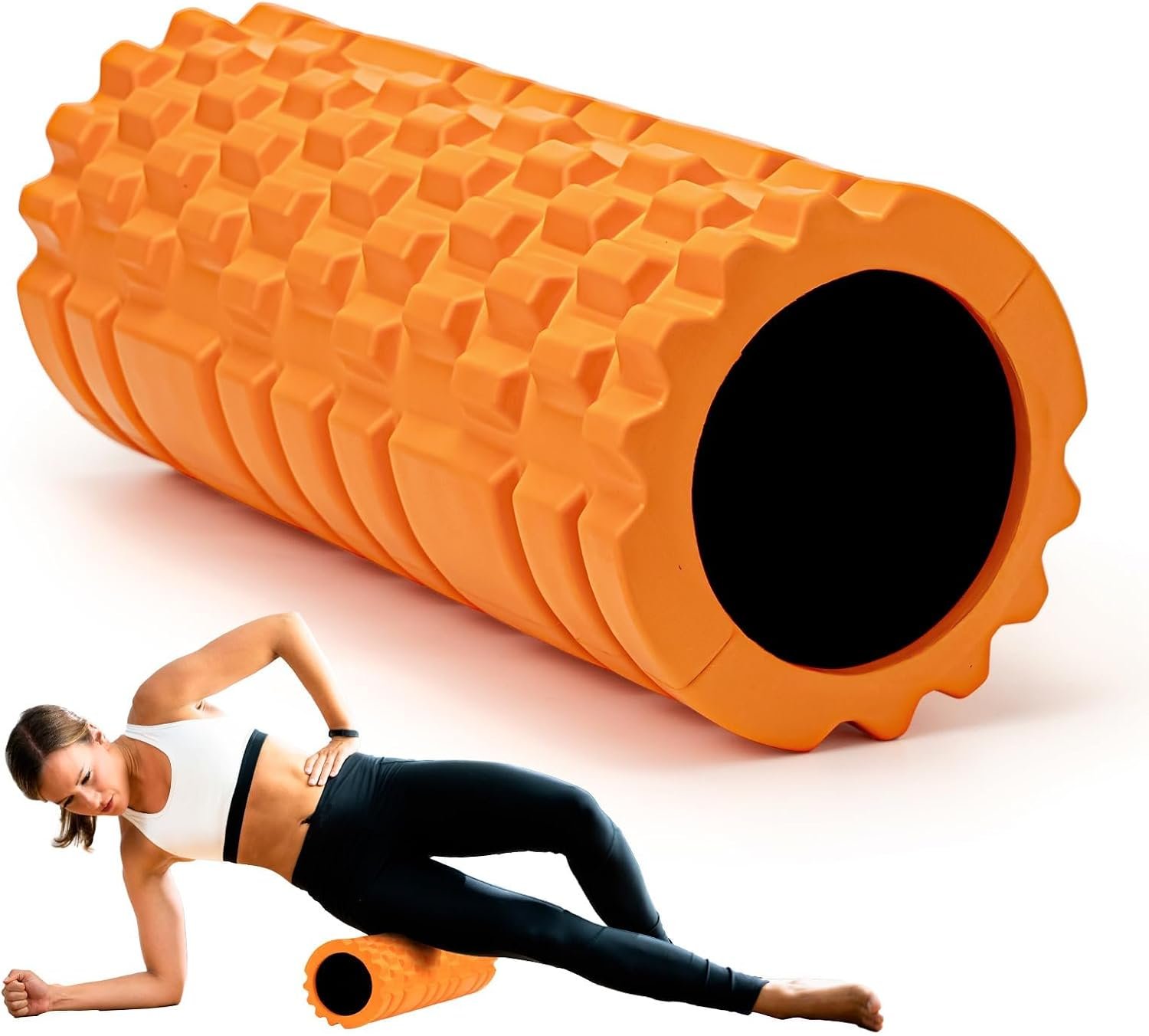 Foam Roller High Density 13″ Patented Exercise Roller for Deep Tissue Muscle Massage, Muscle Massage and Myofascial Trigger Point Release, Relieves Muscle Pain, Improves Mobility (Orange)
