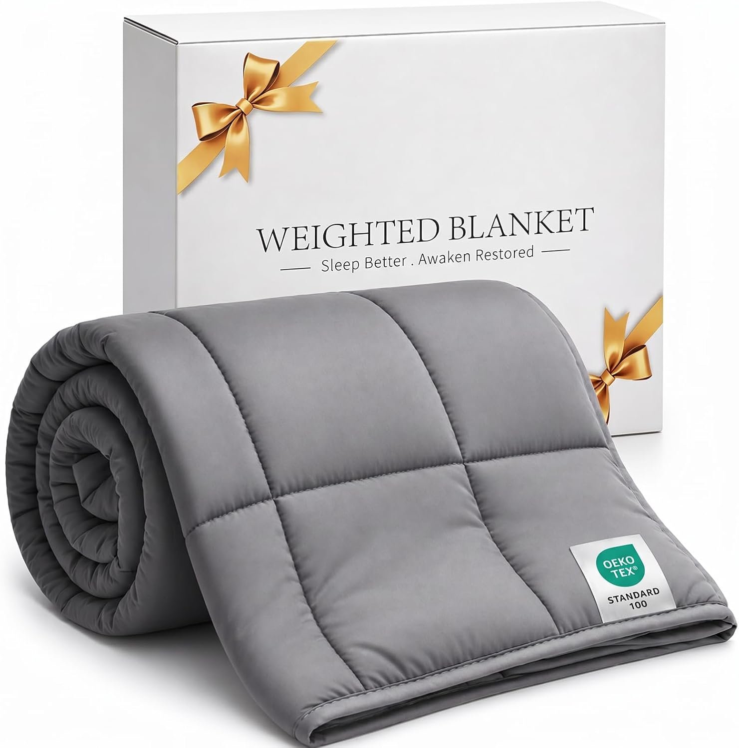 Weighted Blanket 15lbs (48”x72”,Grey) Twin Size Soft Cooling Heavy Blanket for Sleeping, Breathable All Season Comfort with Premium Glass Beads,Machine Washable