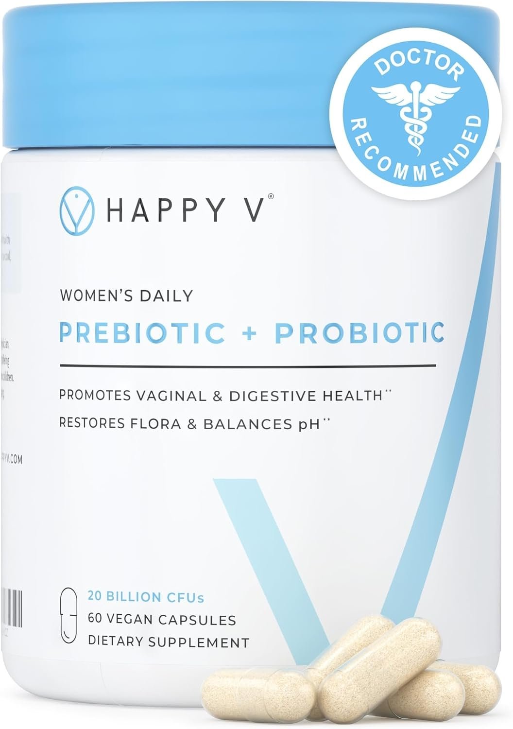 Happy V Vaginal Probiotics for Women, Odor Support, Gut Health & pH Balance