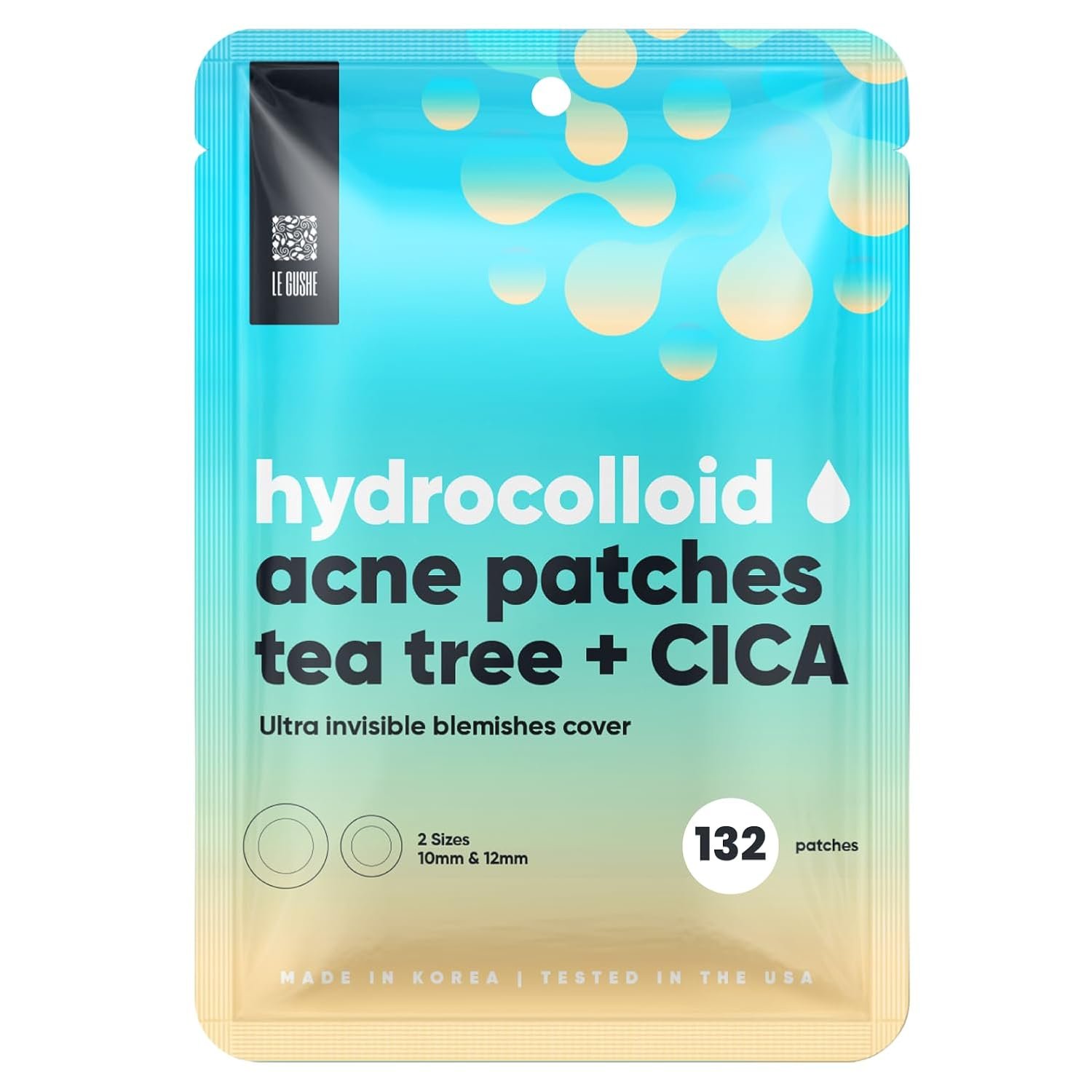 LE GUSHE Korean Pimple Patches for Face (132 Dots) – Hydrocolloid Acne Patches & Zit Patches with Tea Tree Oil – Invisible Blemish Patches – Dermatologist Tested Korean Skin Care