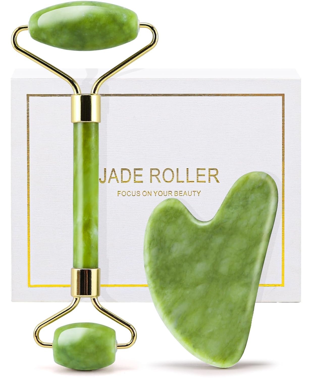 Facial Tools to Reduce Puffiness and Improve Wrinkles, Face Roller Skin Care of Jade Roller and Gua Sha Set Designed