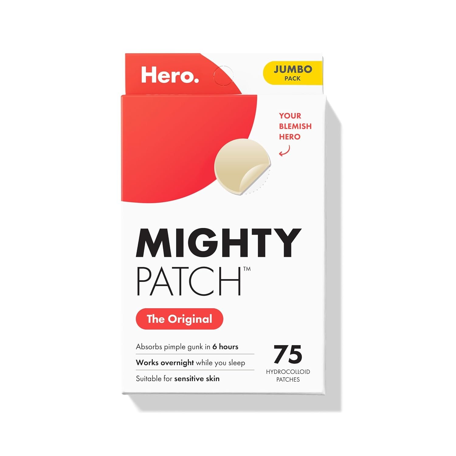 Hero Cosmetics Mighty Patch Original Nighttime Acne Pimple Patches, 75 Ct