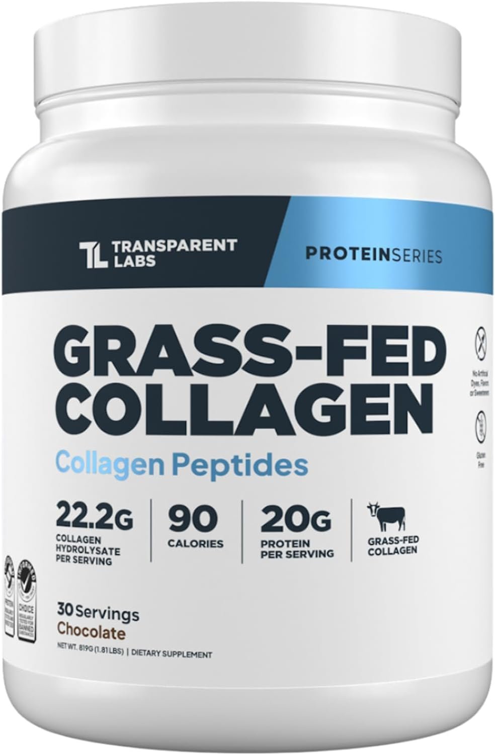 Transparent Labs Grass-Fed Collagen Peptides – 30 Servings, Chocolate