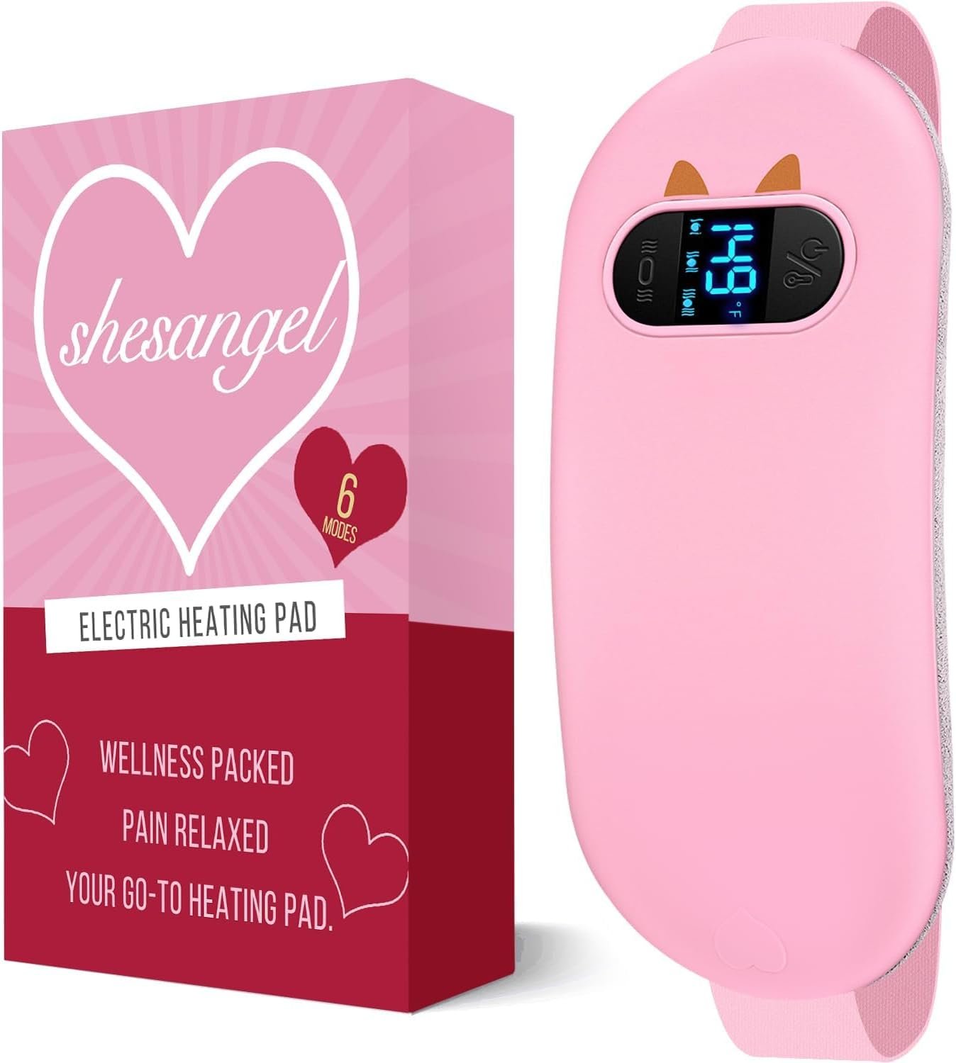 Portable Heating Pad for Period Cramps: 6 Heat Levels & 6 Massage – Cordless Electric 3s Fast Heating Belly Wrap Belt for Menstrual, Back Pain Relief – A Gift for Women Girls Her Pink