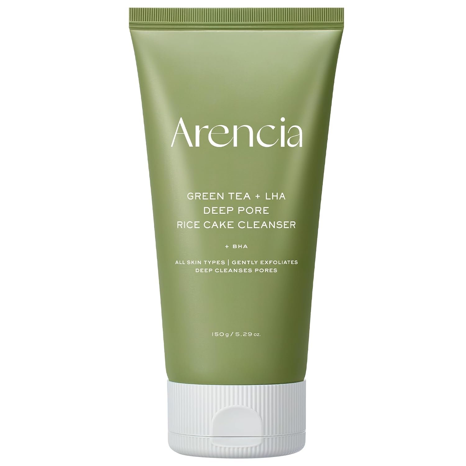 ARENCIA Salicylic Acid, Green Tea + LHA Deep Pore Rice Cake Cleanser – Deep Pore Cleansing for All Skin Types, Korean Face Wash, 150ml / 5.07 fl oz