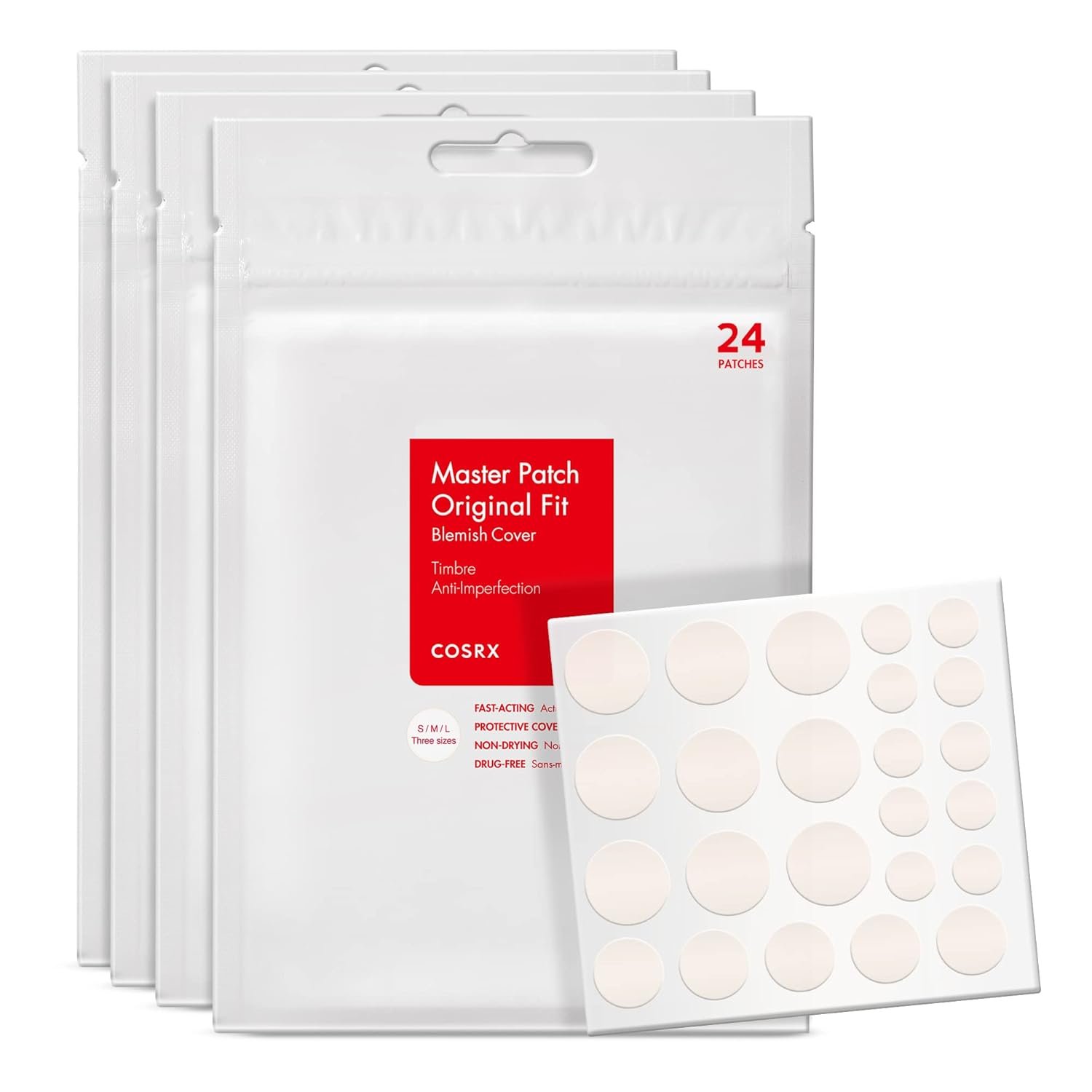 COSRX Acne Pimple Patches Absorbing Hydrocolloid Spot, 3 Size (96 Count)