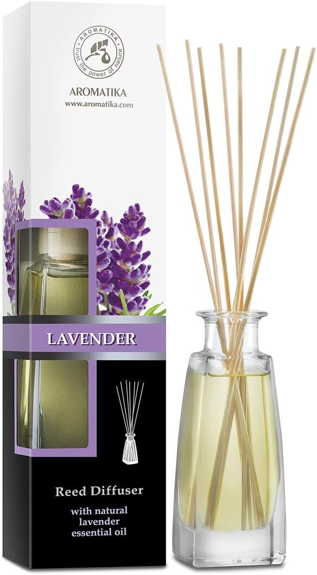 Reed Diffuser with Natural Essential Oil Lavender 3.4 Fl Oz – Lavanda Diffuser – Scented Reed Diffuser – Gift Set w/Bamboo Sticks – Best for Aromatherapy – Home – Office – Fitness