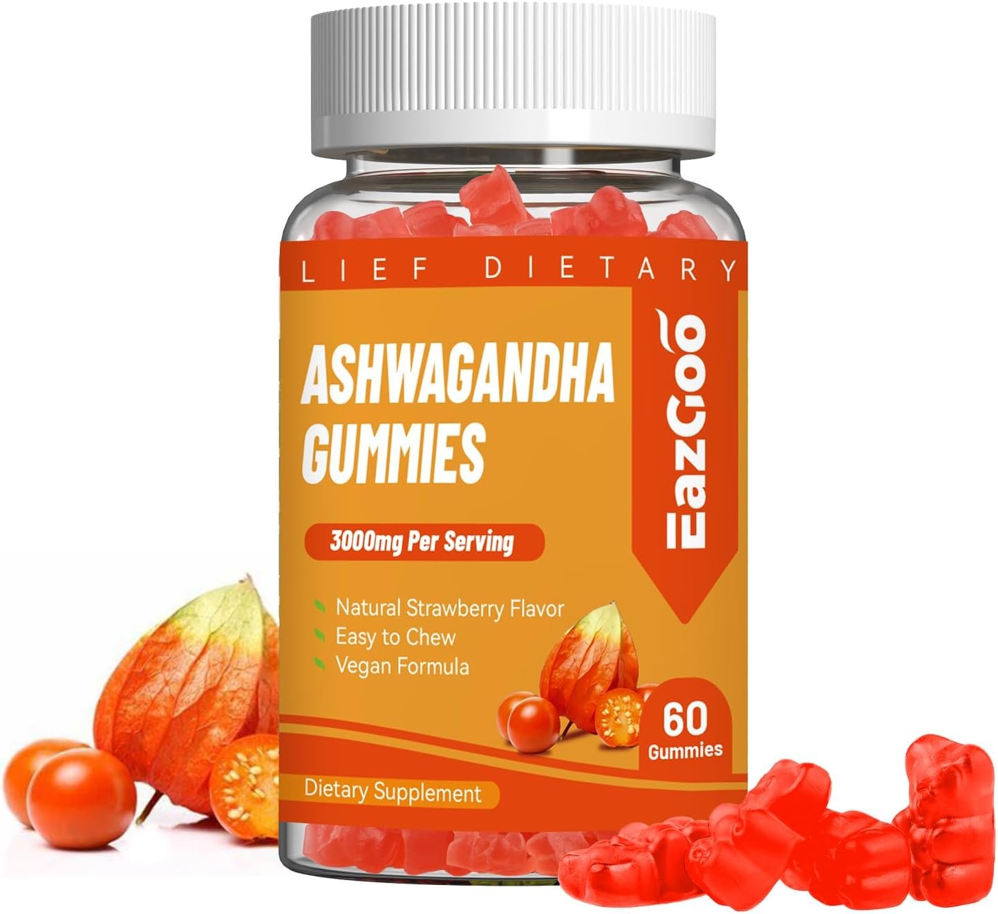 3000mg Ashwagandha Gummies,Calm &Stress Relief,Energy Booster,60ct