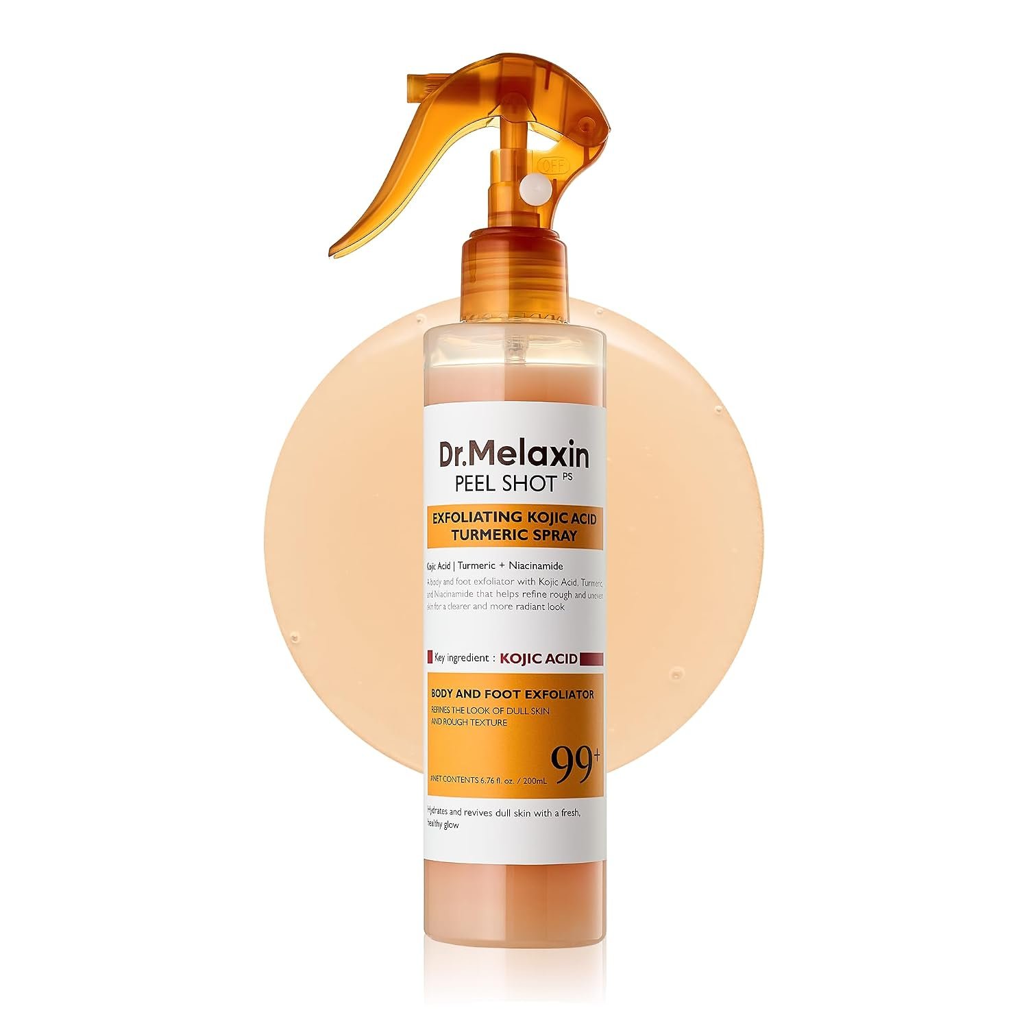 Dr.Melaxin Peel Shot Kojic Acid Turmeric Body Exfoliator Spray 6.76 fl.oz – AHA PHA Niacinamide Body Scrub for KP Bumps, Dark Spots, Uneven Skin Tone, Dead Skin, Korean Skin Care