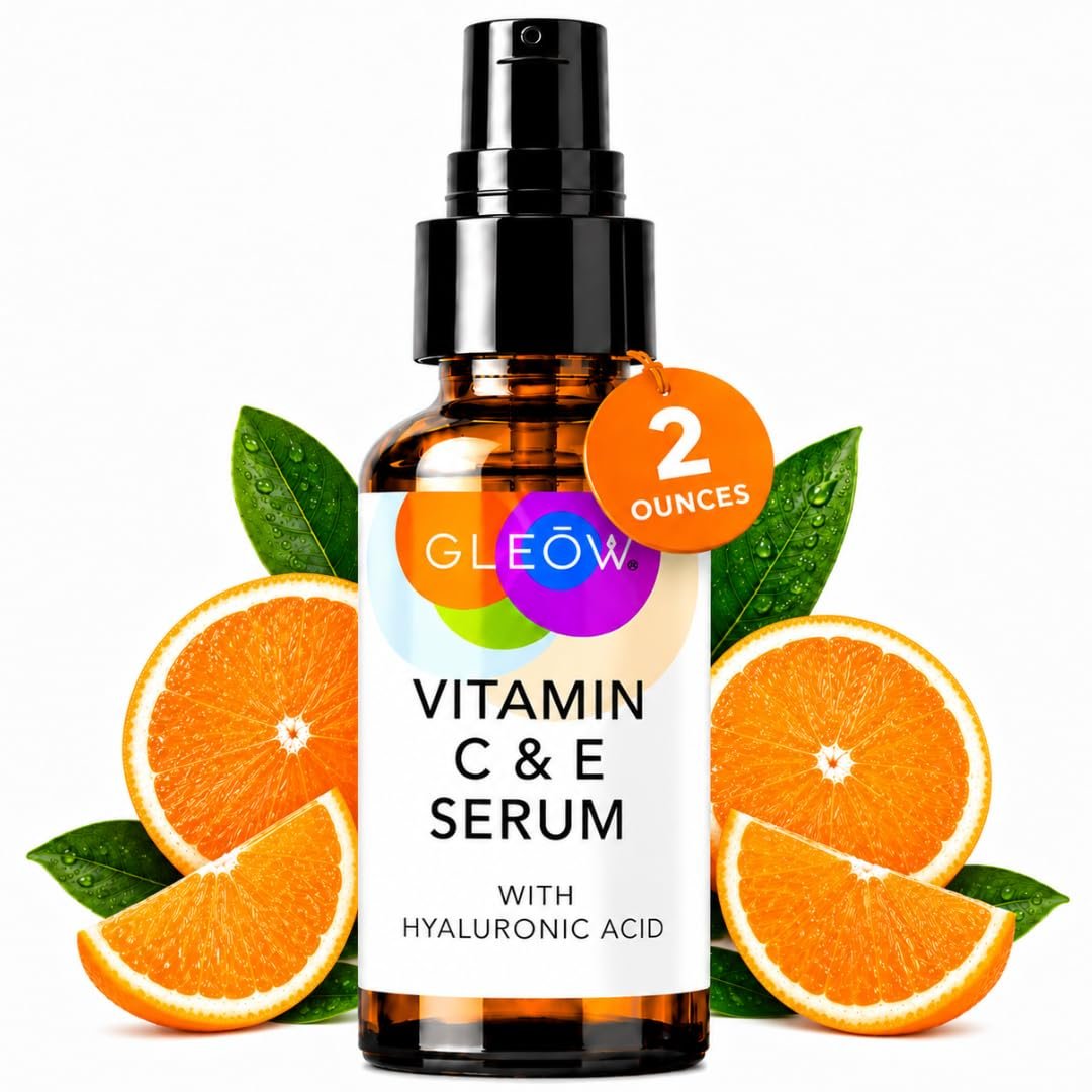GLEOW Vitamin C Serum for Face with Hyaluronic Acid and Vitamin E, Brightening Face Serum Targets the Appearance of Fine Lines and Uneven Skin Tone, 2 oz