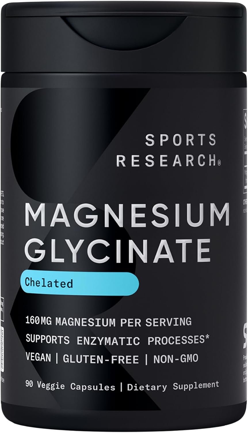 Sports Research® Magnesium Glycinate 160mg, 90 Veggie Capsules