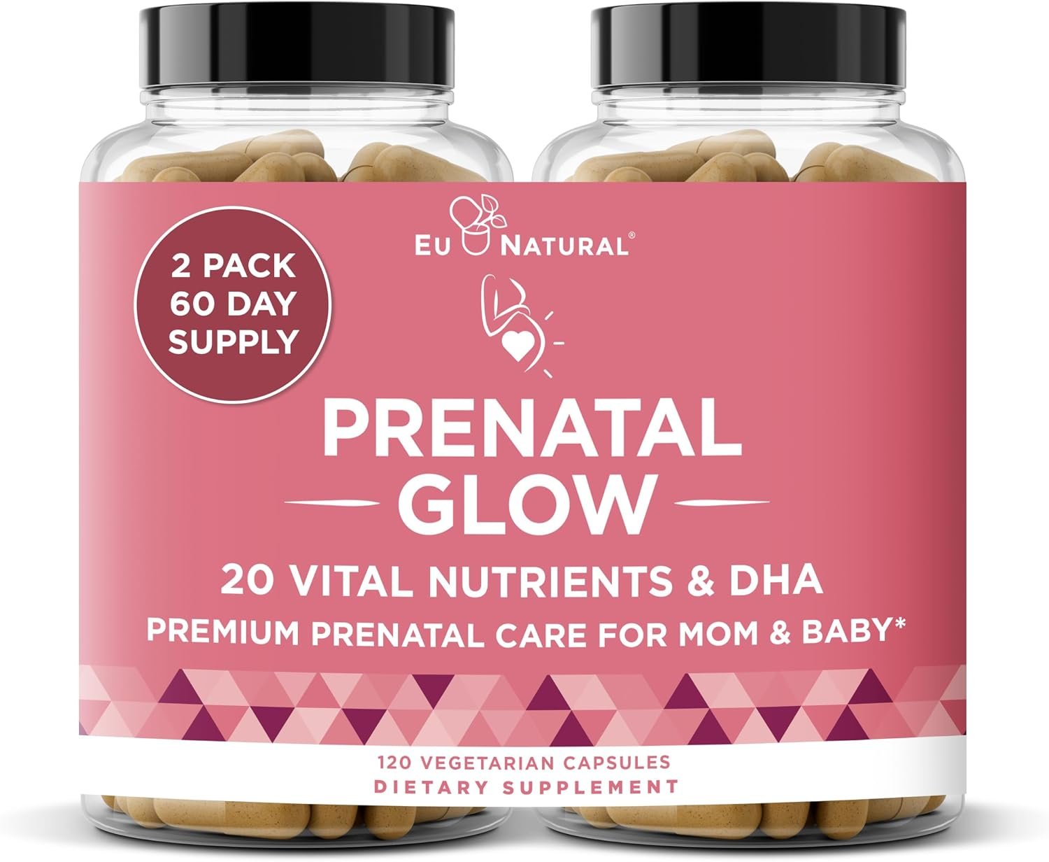 Glow Prenatal Multivitamin with Folate & Vegan DHA, 120 Vegetarian Capsules