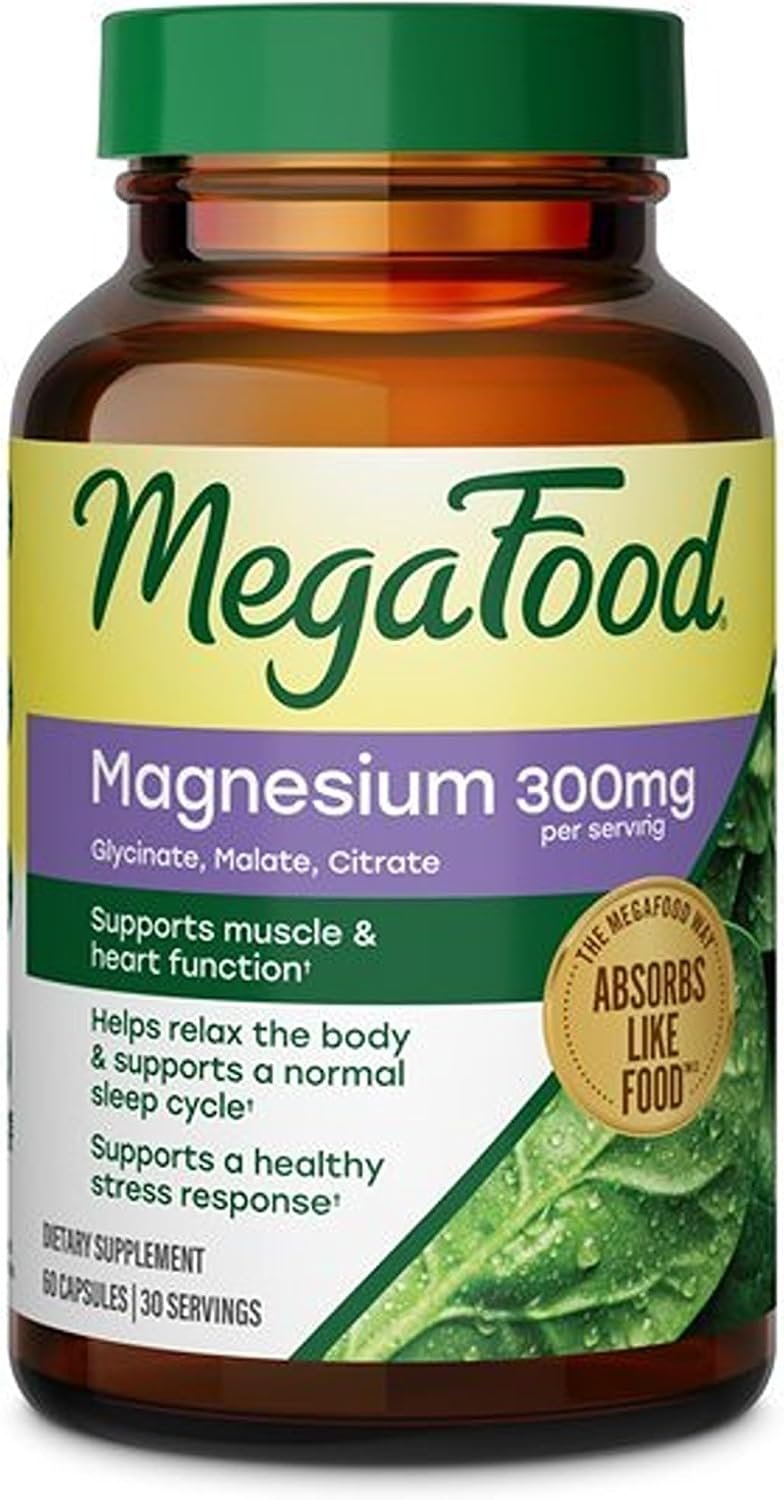 MegaFood Magnesium Glycinate, Malate, Citrate 300mg, 60 Capsules